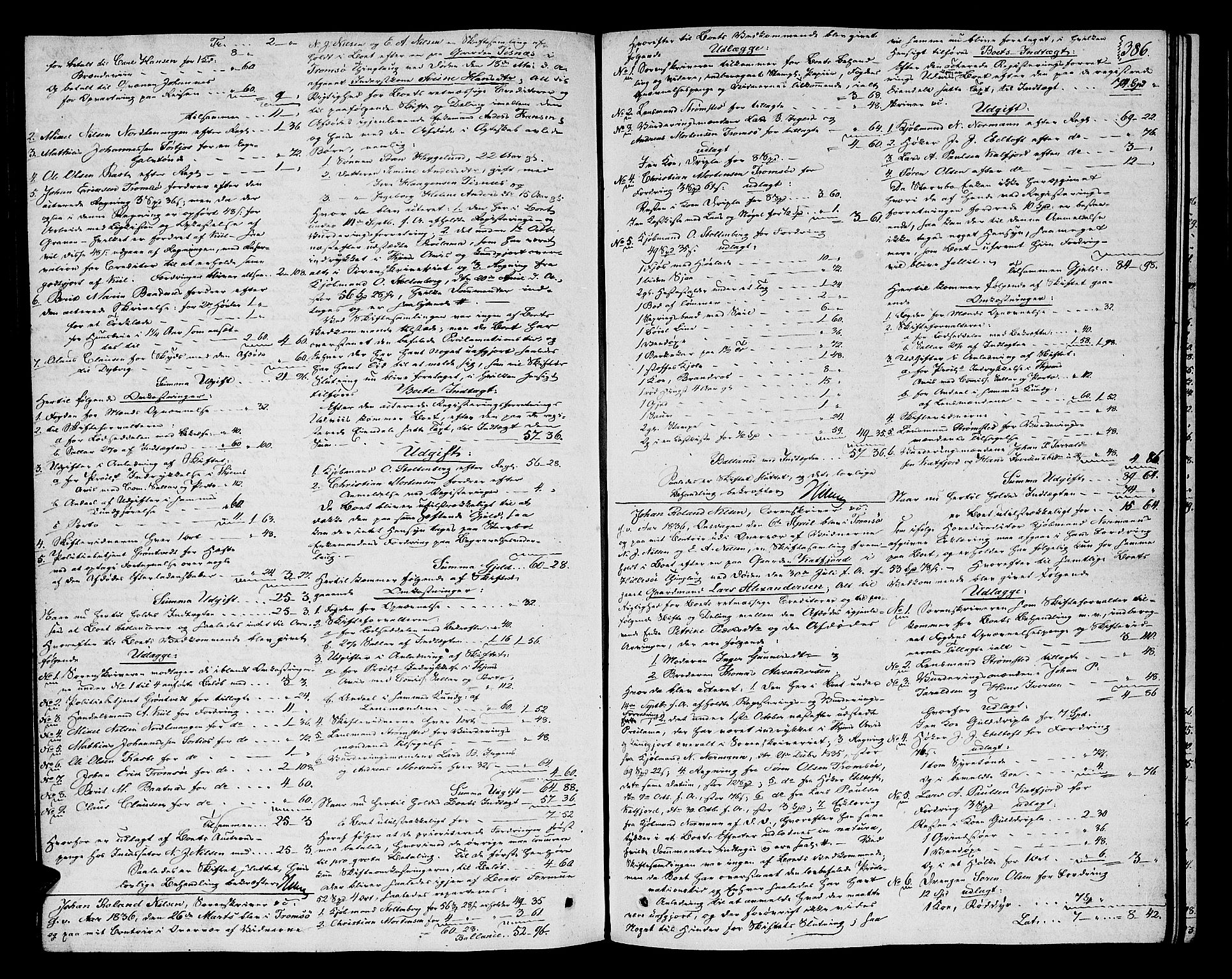 Senja og Tromsø sorenskriveri , AV/SATØ-SATØ-31/H/Hb/L0166: Skifteutlodningsprotokoll - Tromsø distrikt, 1829-1837, p. 385b-386a