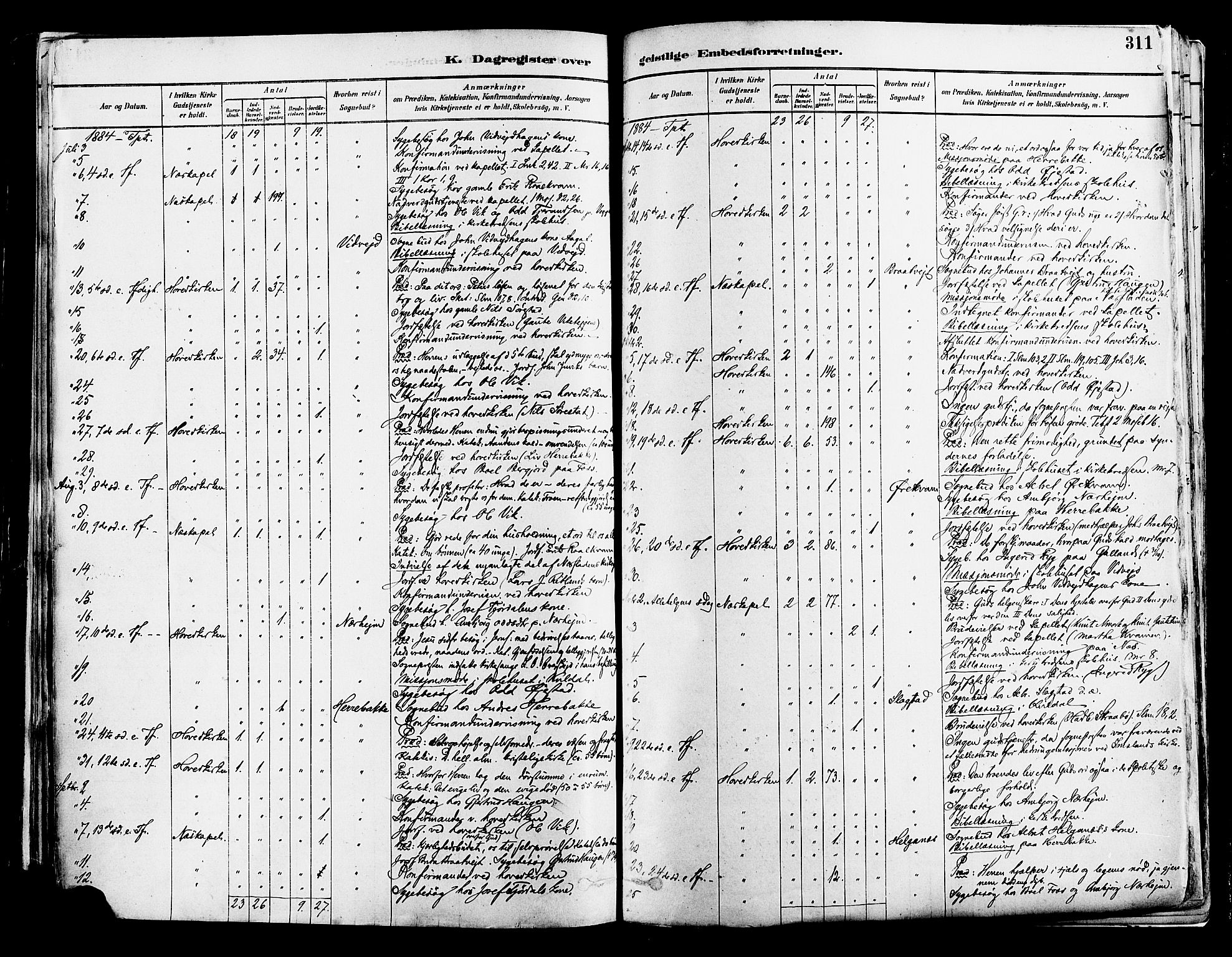 Suldal sokneprestkontor, AV/SAST-A-101845/01/IV/L0011: Parish register (official) no. A 11, 1878-1900, p. 311