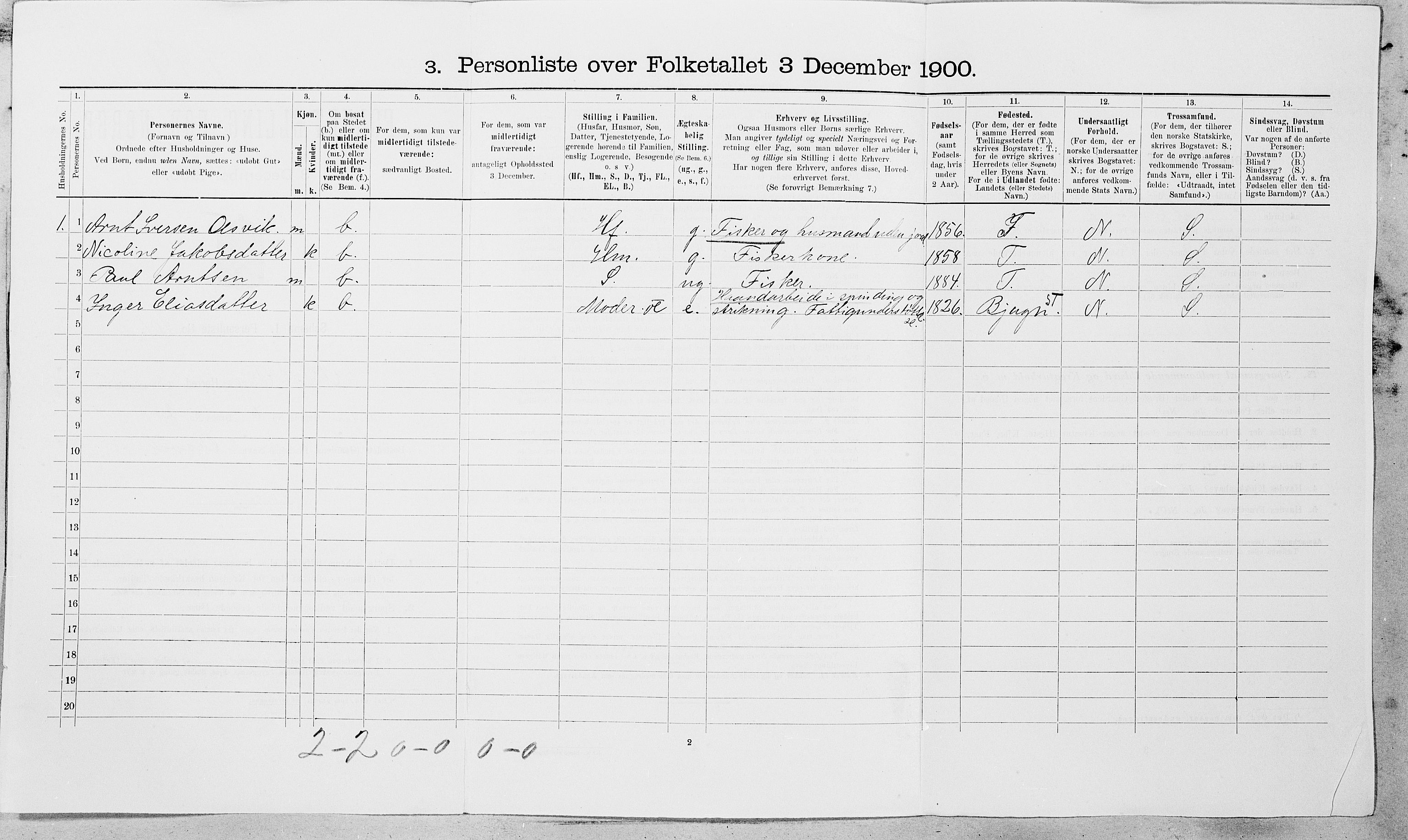 SAT, 1900 census for Nes, 1900, p. 414