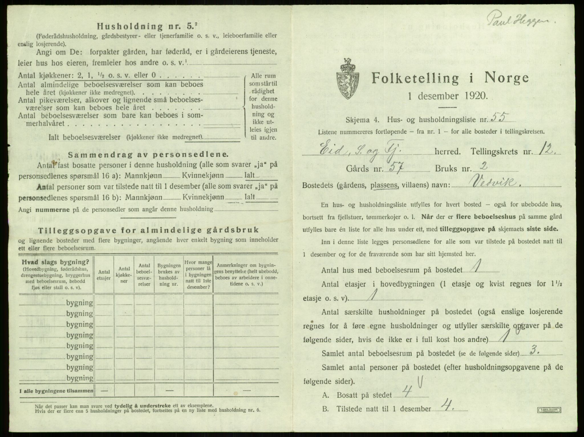 SAB, 1920 census for Eid, 1920, p. 1108