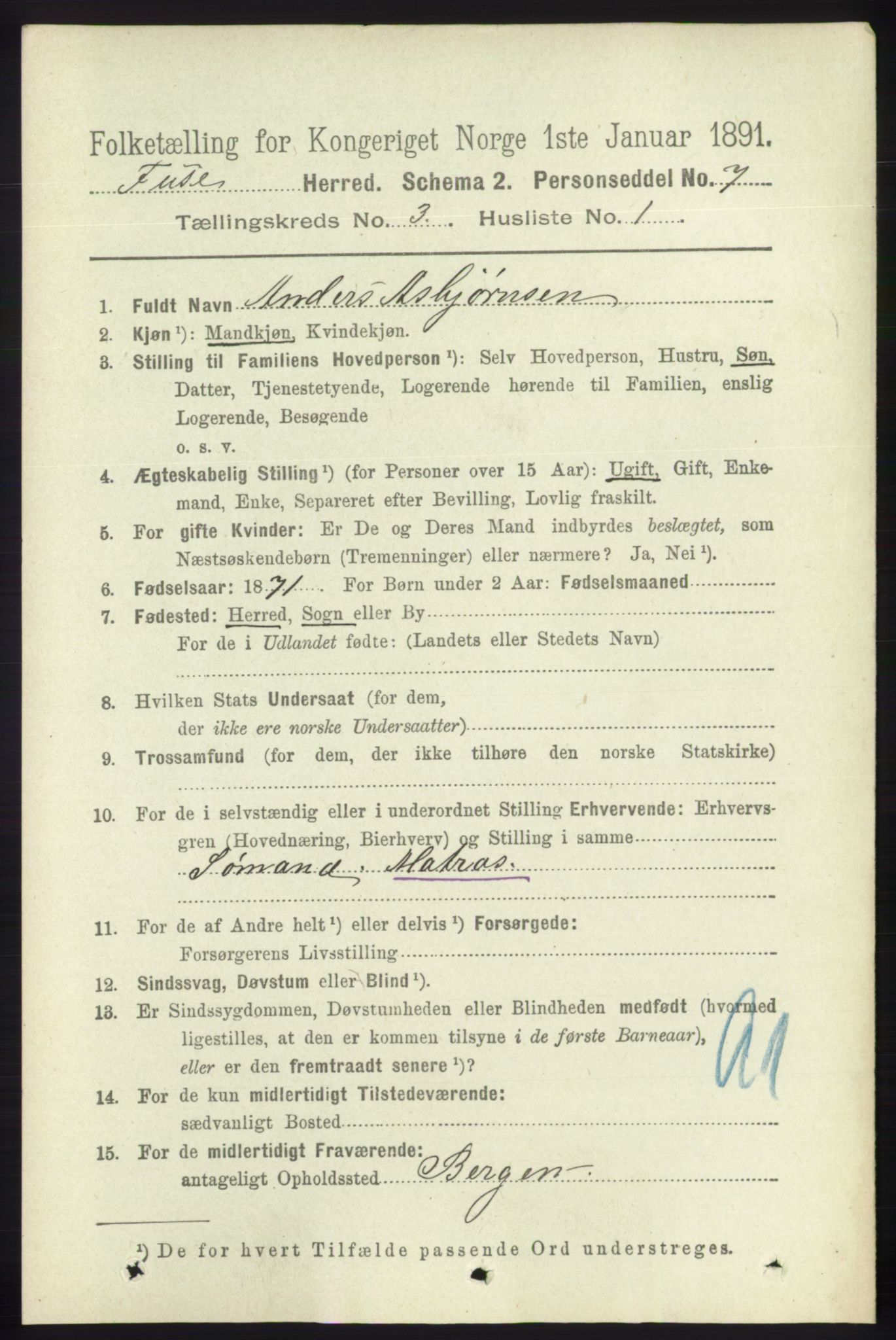 RA, 1891 census for 1241 Fusa, 1891, p. 523