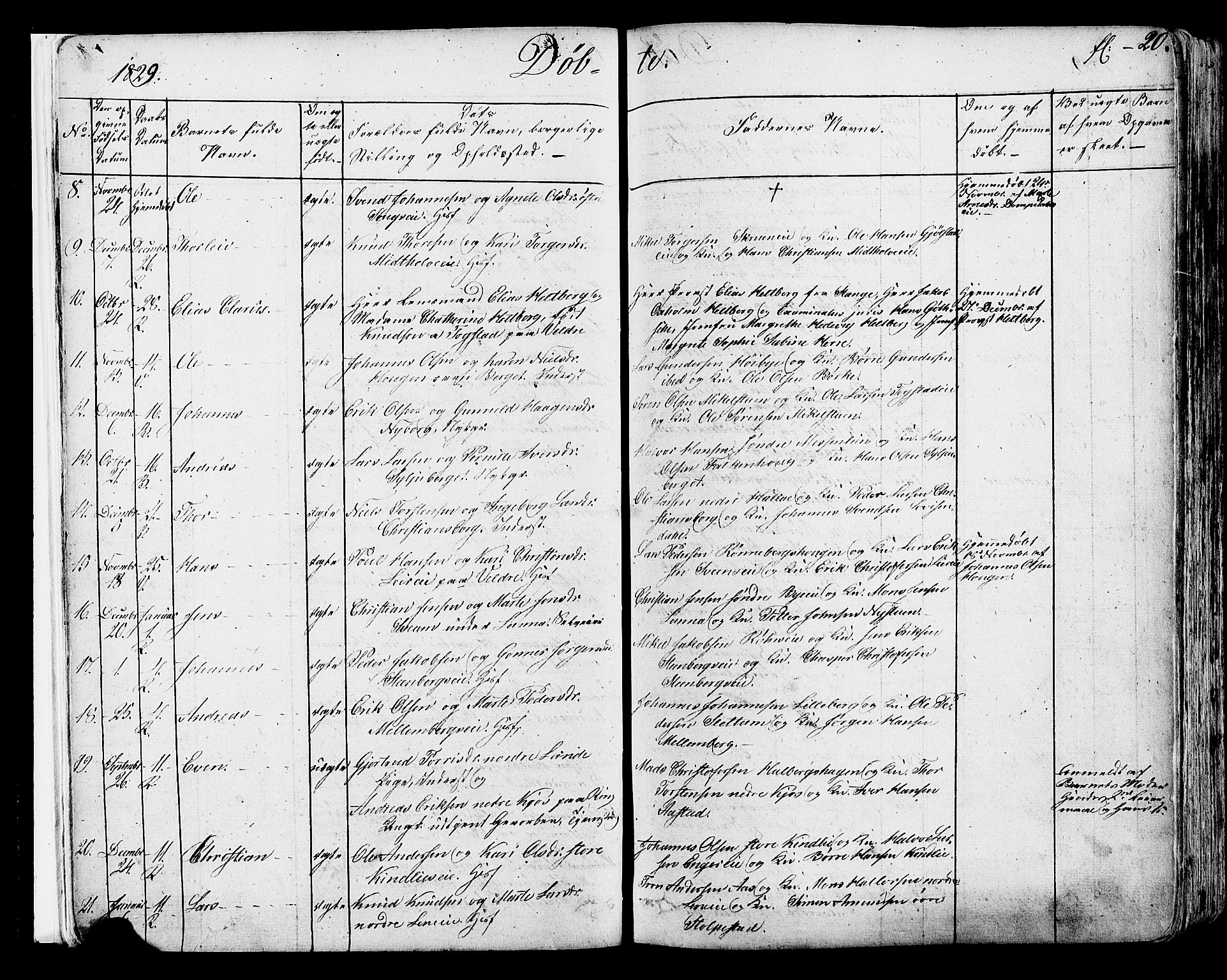 Ringsaker prestekontor, AV/SAH-PREST-014/K/Ka/L0007: Parish register (official) no. 7A, 1826-1837, p. 20