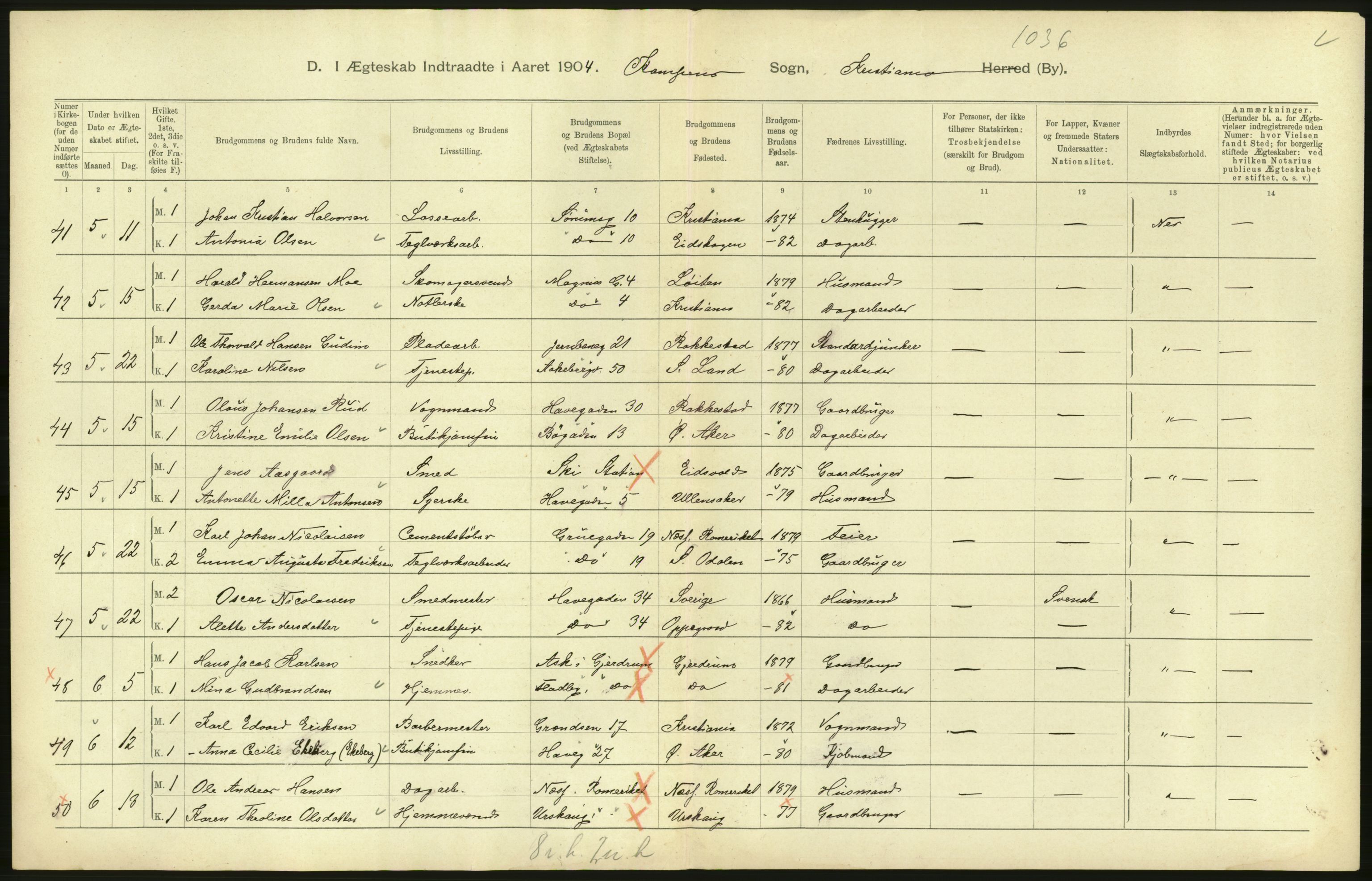 Statistisk sentralbyrå, Sosiodemografiske emner, Befolkning, AV/RA-S-2228/D/Df/Dfa/Dfab/L0004: Kristiania: Gifte, døde, 1904, p. 18