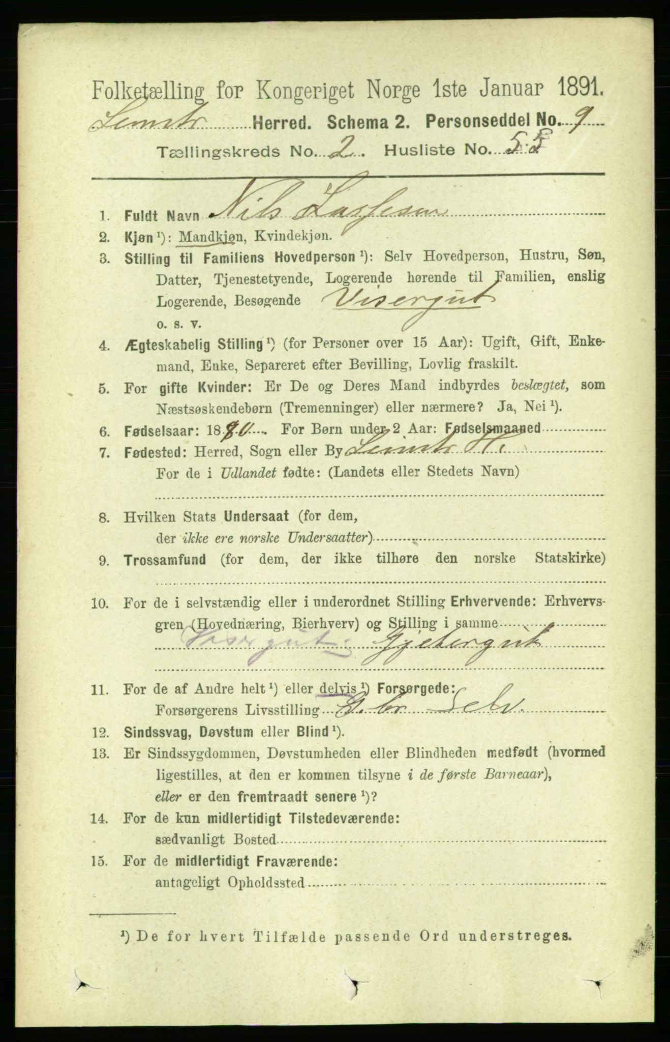 RA, 1891 census for 1654 Leinstrand, 1891, p. 847