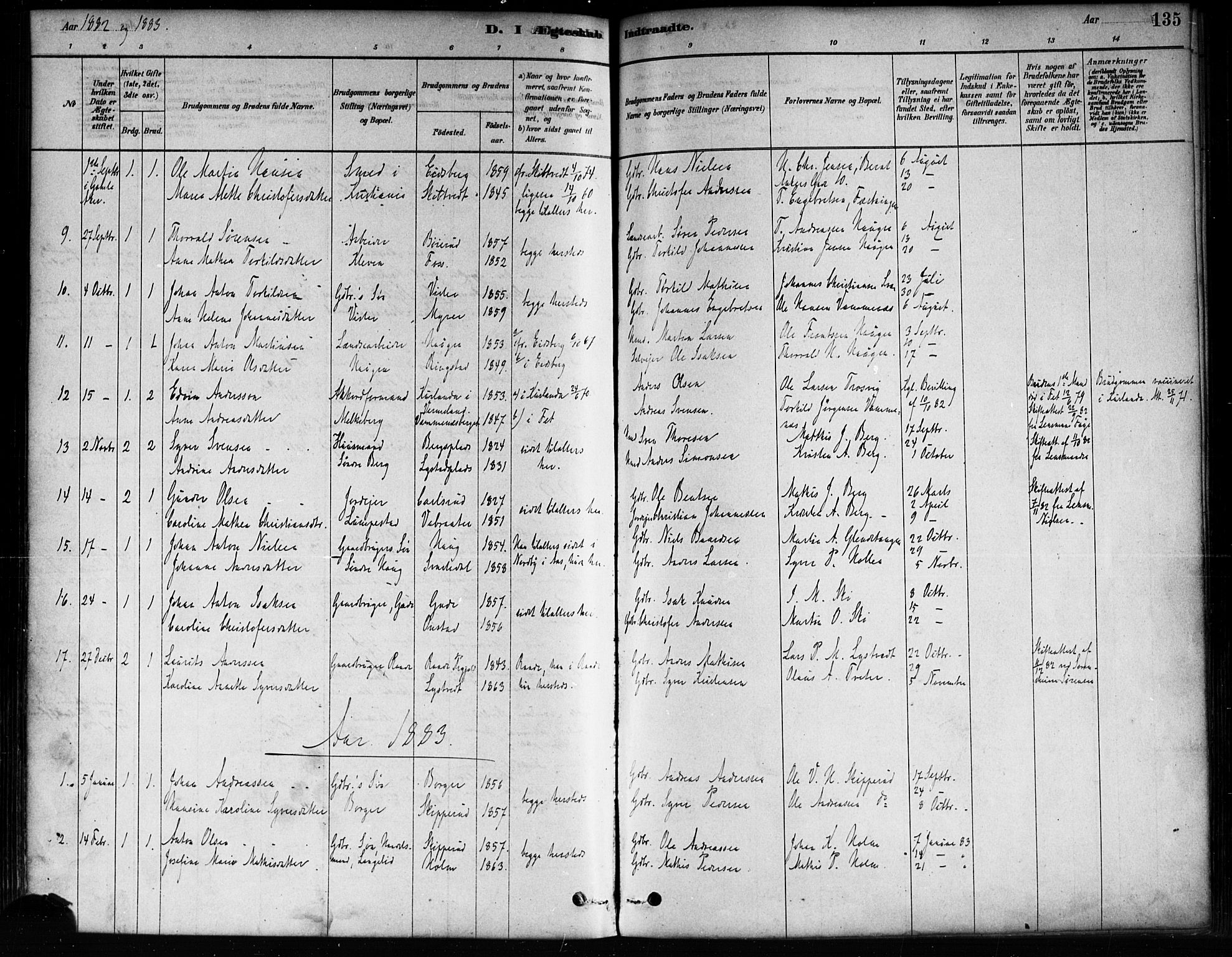 Skiptvet prestekontor Kirkebøker, AV/SAO-A-20009/F/Fa/L0009: Parish register (official) no. 9, 1878-1900, p. 135