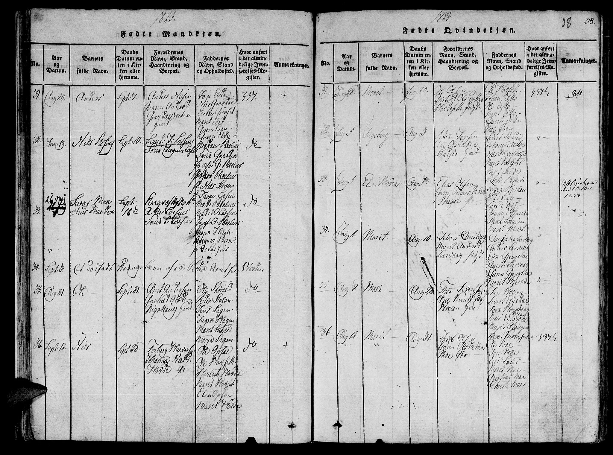 Ministerialprotokoller, klokkerbøker og fødselsregistre - Sør-Trøndelag, AV/SAT-A-1456/630/L0491: Parish register (official) no. 630A04, 1818-1830, p. 38