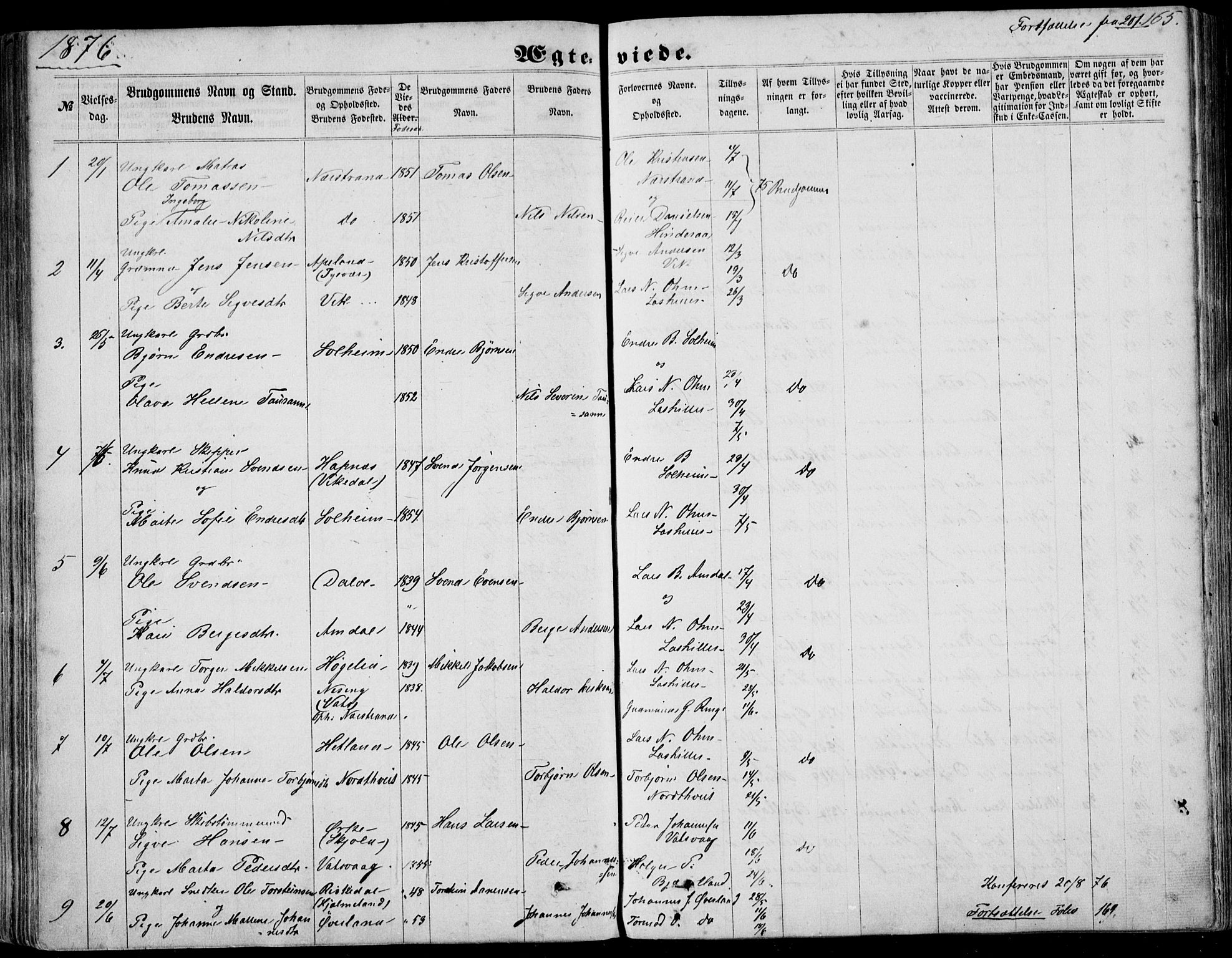 Nedstrand sokneprestkontor, SAST/A-101841/01/IV: Parish register (official) no. A 9, 1861-1876, p. 165