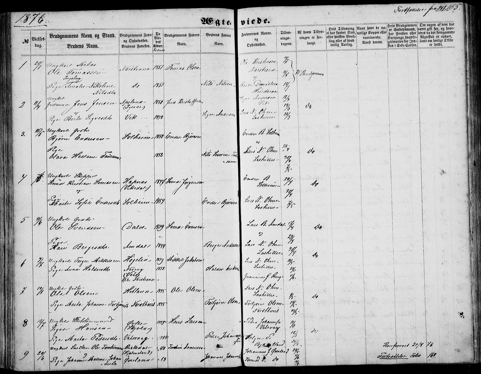 Nedstrand sokneprestkontor, AV/SAST-A-101841/01/IV: Parish register (official) no. A 9, 1861-1876, p. 165