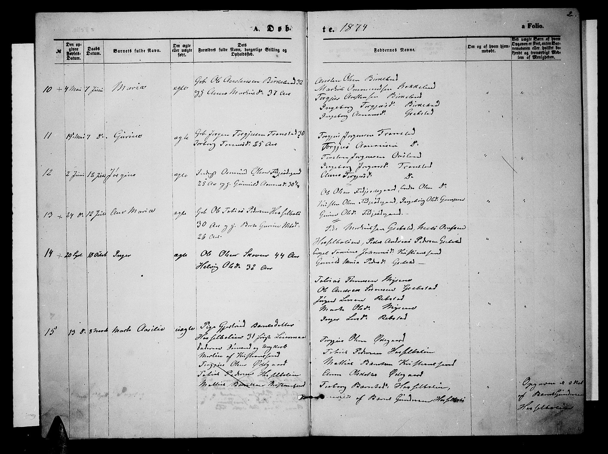 Søgne sokneprestkontor, SAK/1111-0037/F/Fb/Fba/L0003: Parish register (copy) no. B 3, 1874-1887, p. 2