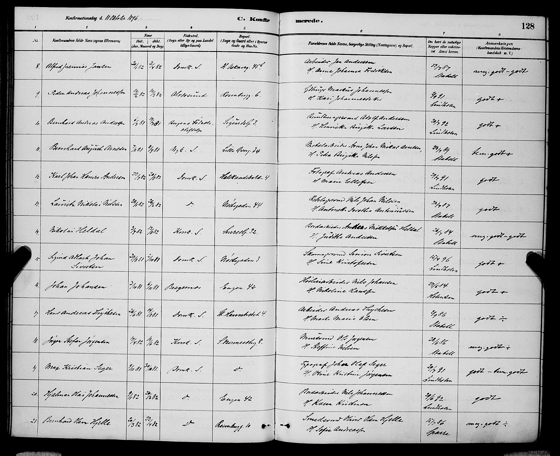 Domkirken sokneprestembete, AV/SAB-A-74801/H/Hab/L0024: Parish register (copy) no. C 4, 1880-1899, p. 128