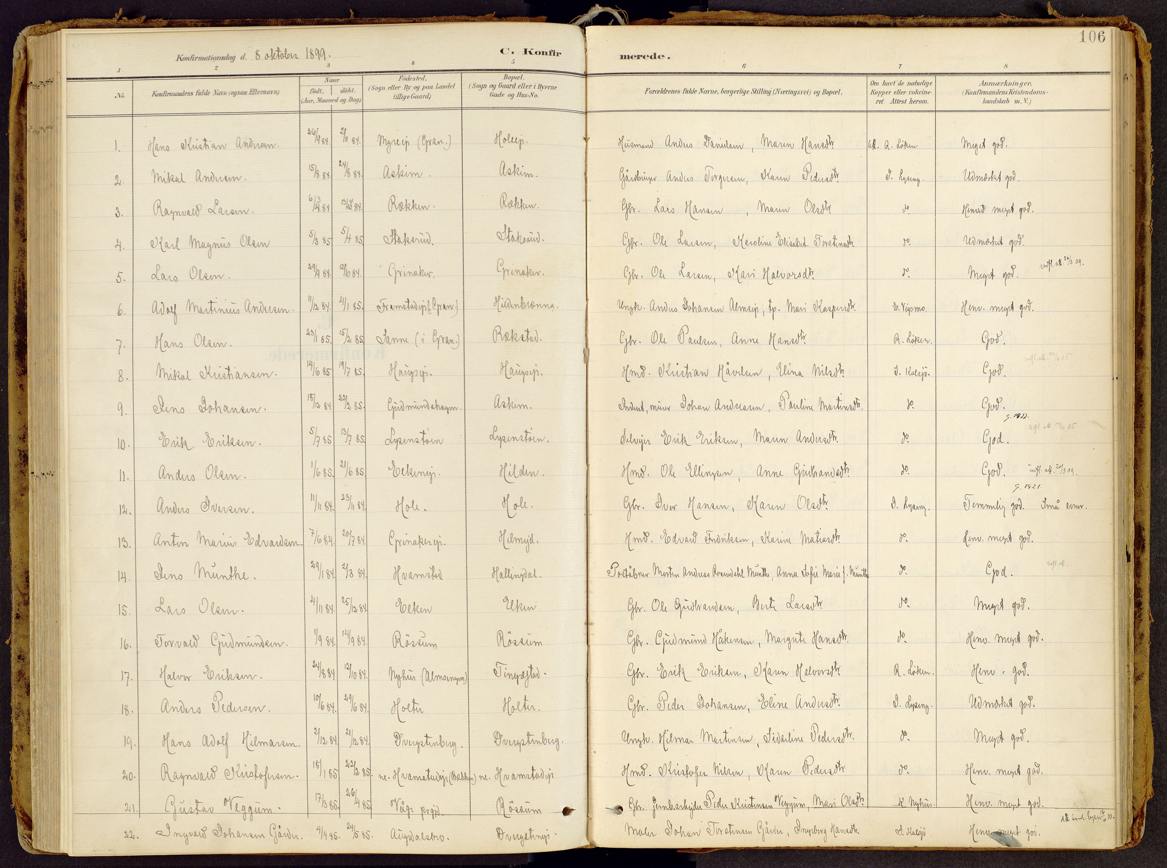 Brandbu prestekontor, SAH/PREST-114/H/Ha/Haa/L0002: Parish register (official) no. 2, 1899-1914, p. 106