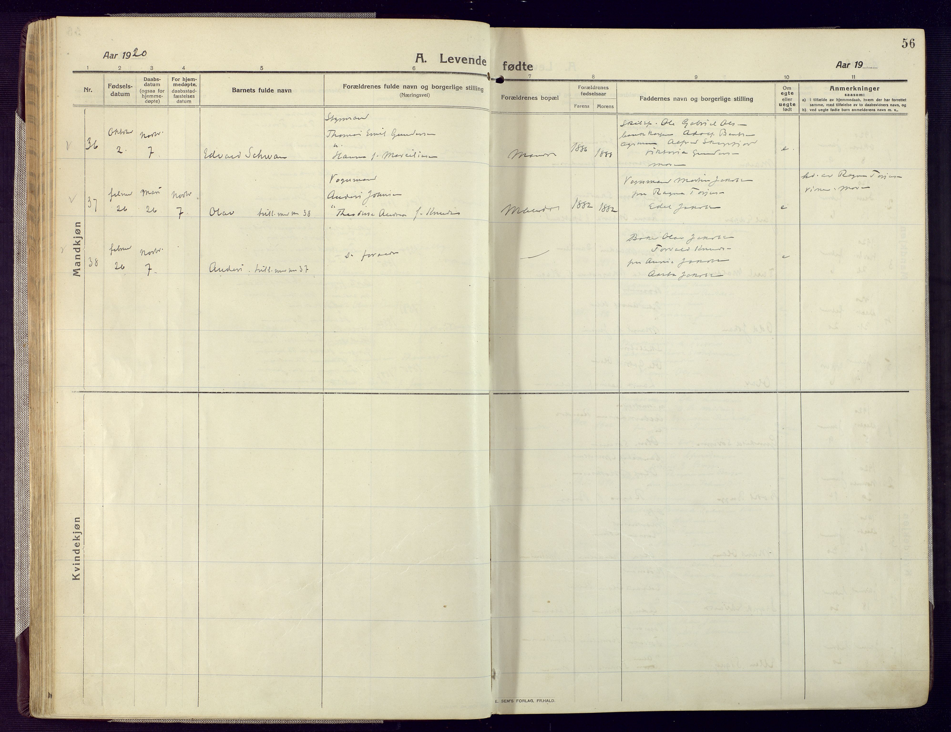 Mandal sokneprestkontor, AV/SAK-1111-0030/F/Fa/Fac/L0001: Parish register (official) no. A 1, 1913-1925, p. 56