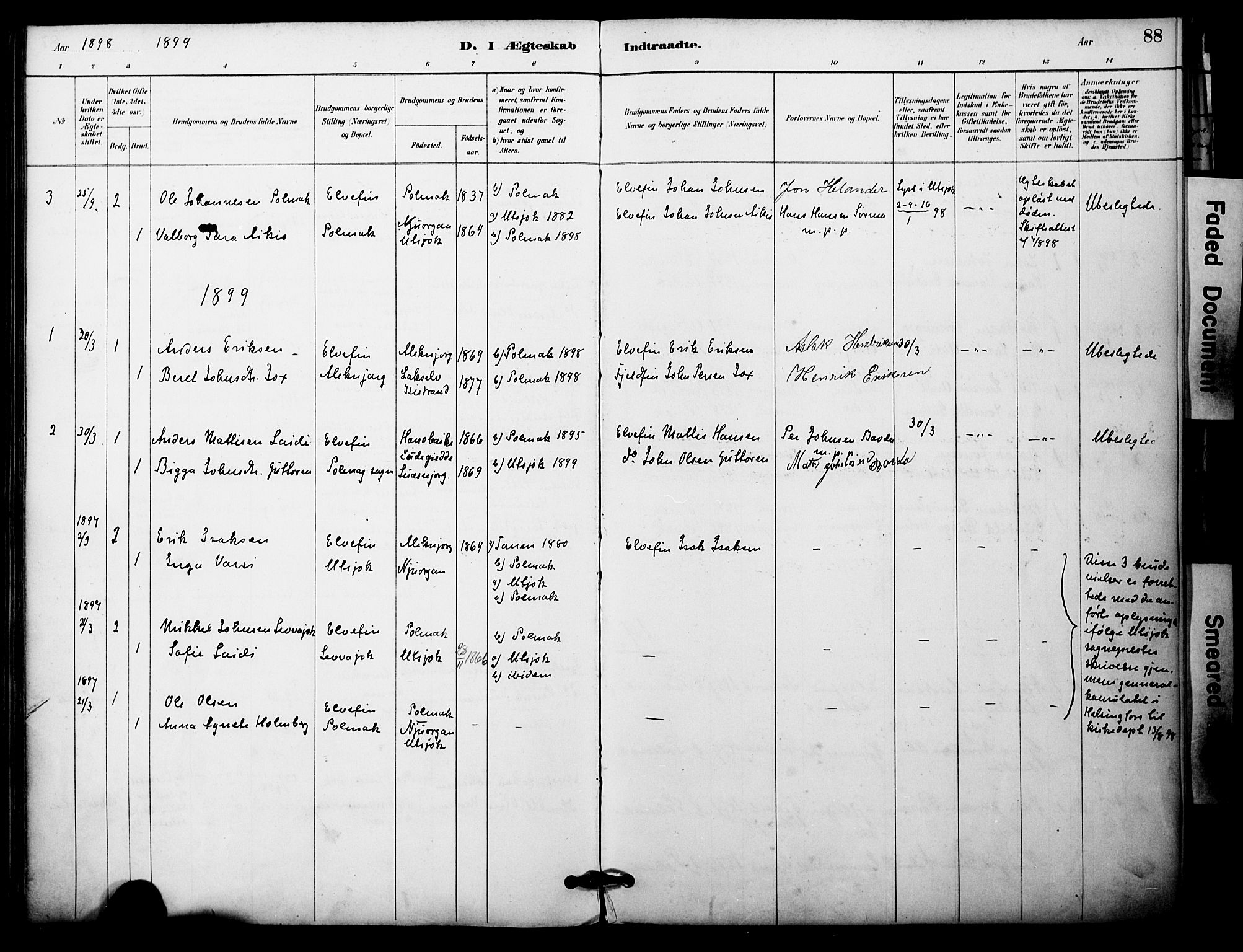 Nesseby sokneprestkontor, AV/SATØ-S-1330/H/Ha/L0005kirke: Parish register (official) no. 5, 1885-1906, p. 88