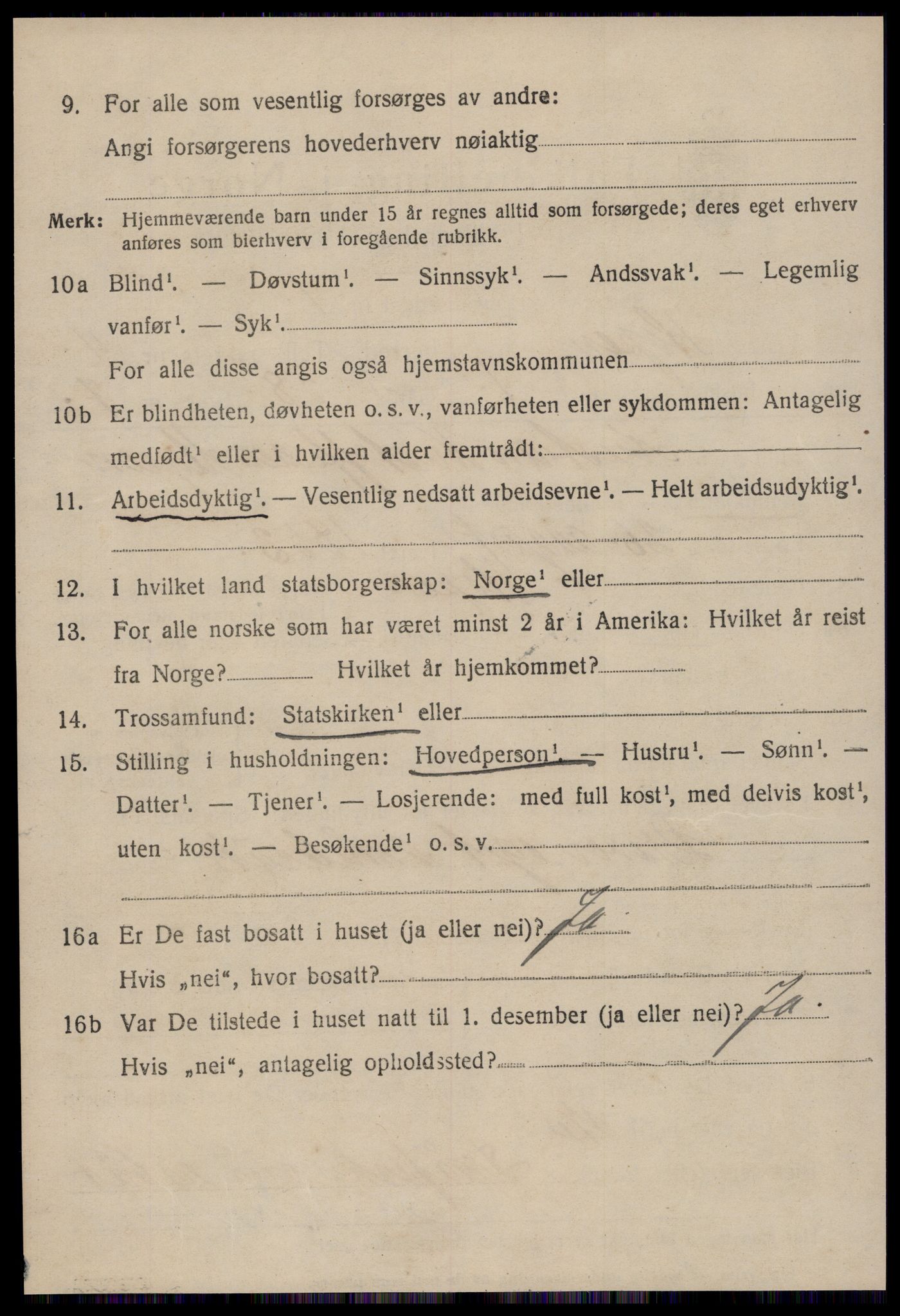 SAT, 1920 census for Hopen, 1920, p. 1997