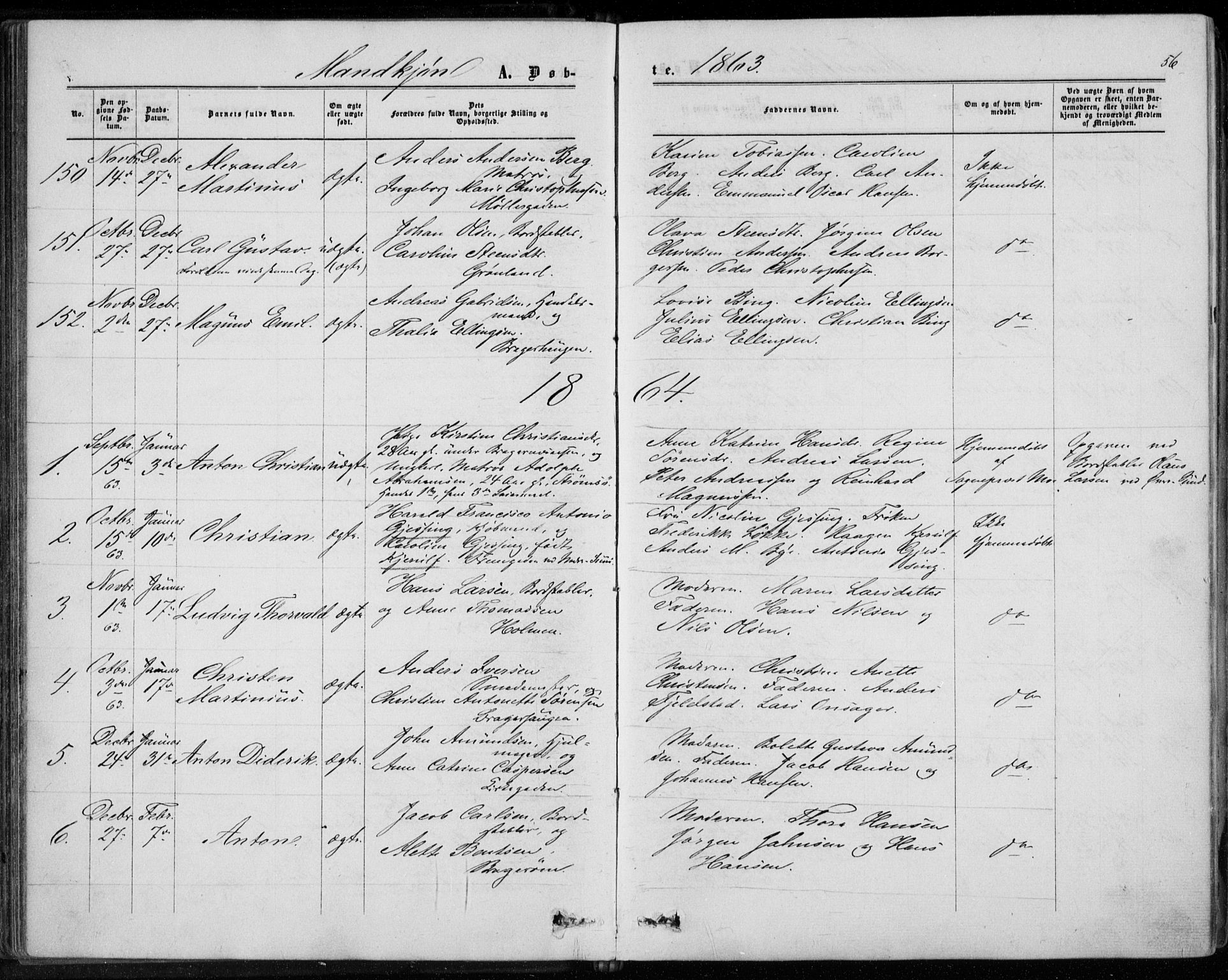 Bragernes kirkebøker, SAKO/A-6/F/Fb/L0003: Parish register (official) no. II 3, 1860-1868, p. 56