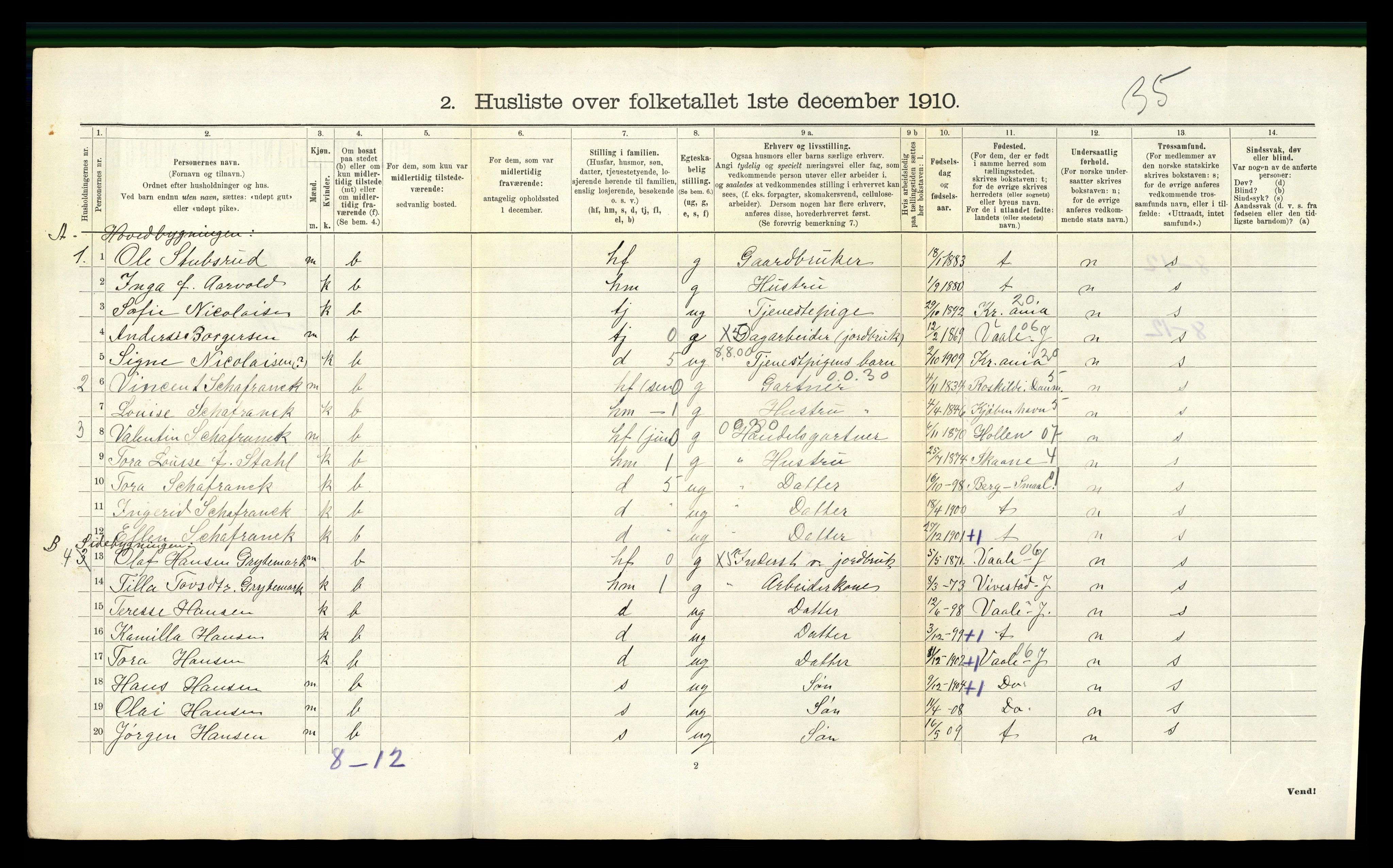 RA, 1910 census for Botne, 1910, p. 45