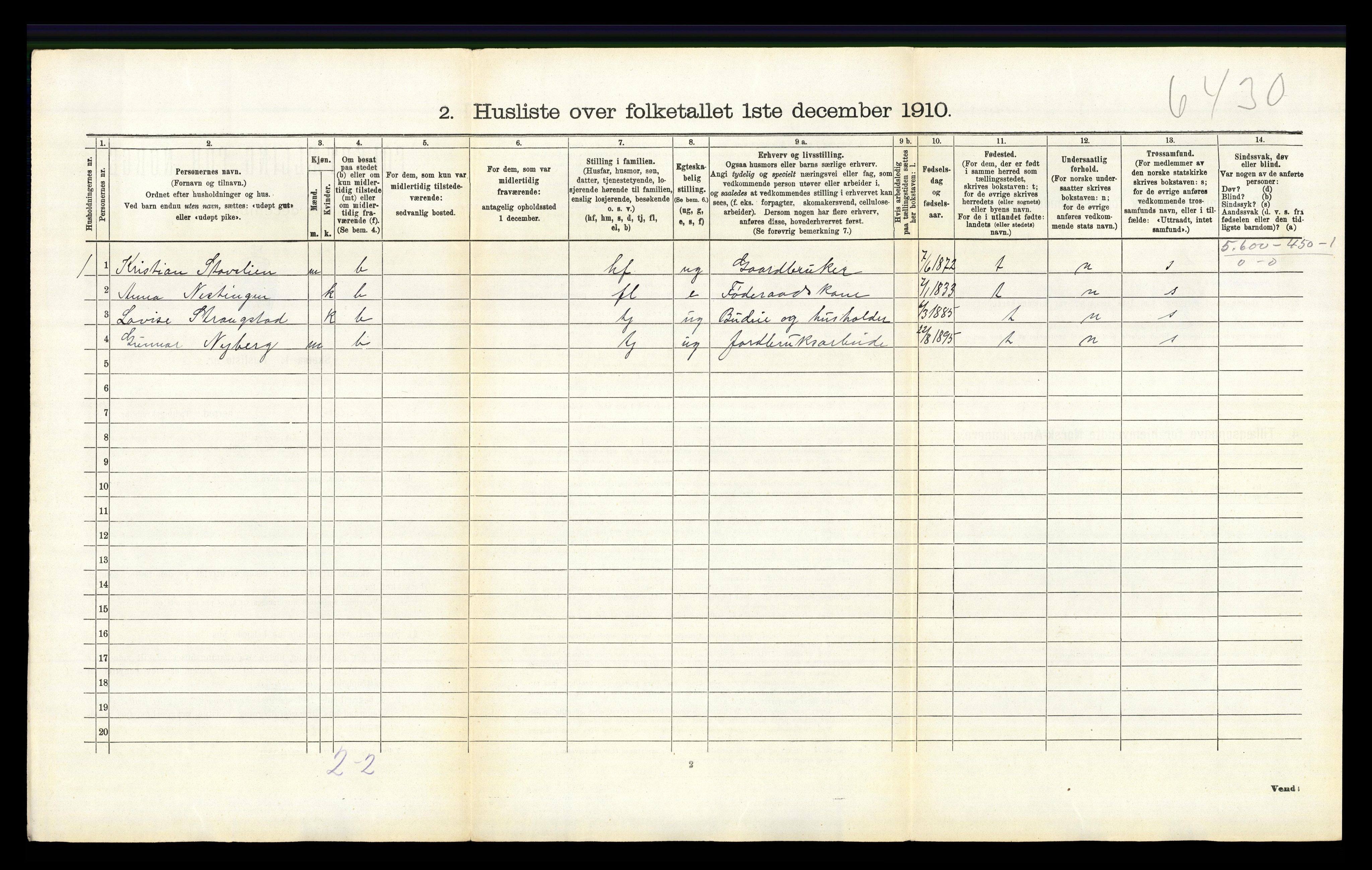 RA, 1910 census for Øyer, 1910, p. 954