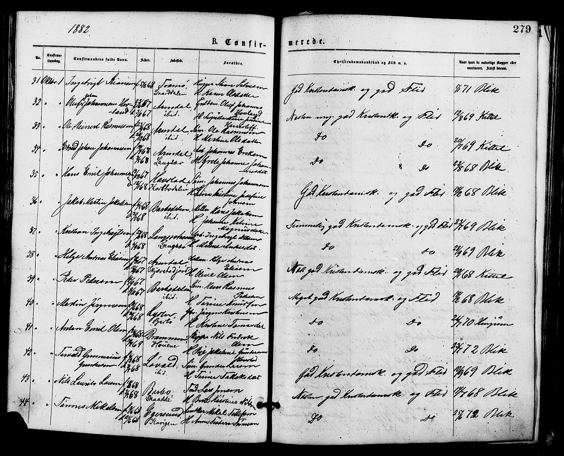 Barbu sokneprestkontor, AV/SAK-1111-0003/F/Fa/L0001: Parish register (official) no. A 1 /1, 1878-1883, p. 279