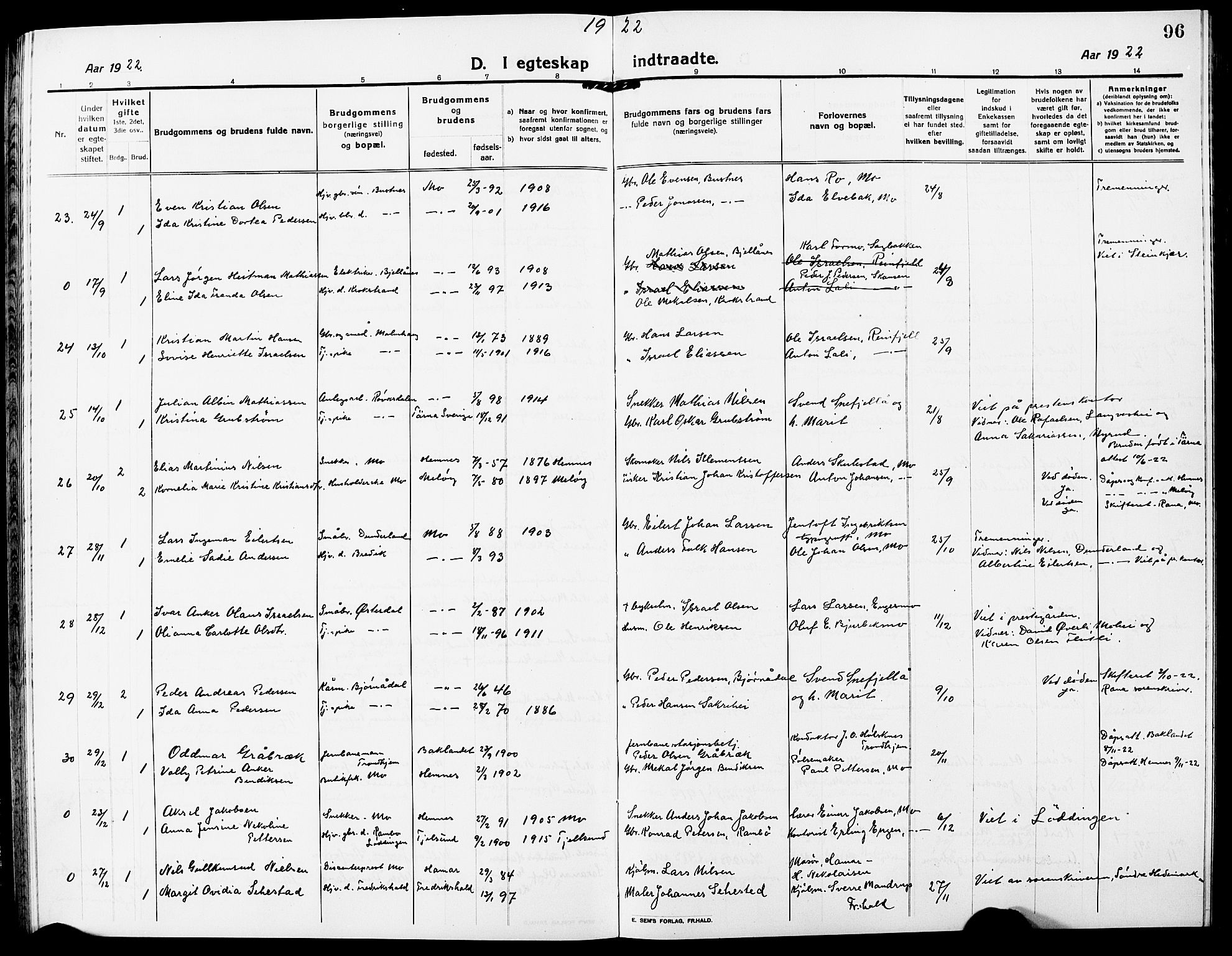 Ministerialprotokoller, klokkerbøker og fødselsregistre - Nordland, SAT/A-1459/827/L0424: Parish register (copy) no. 827C13, 1921-1930, p. 96