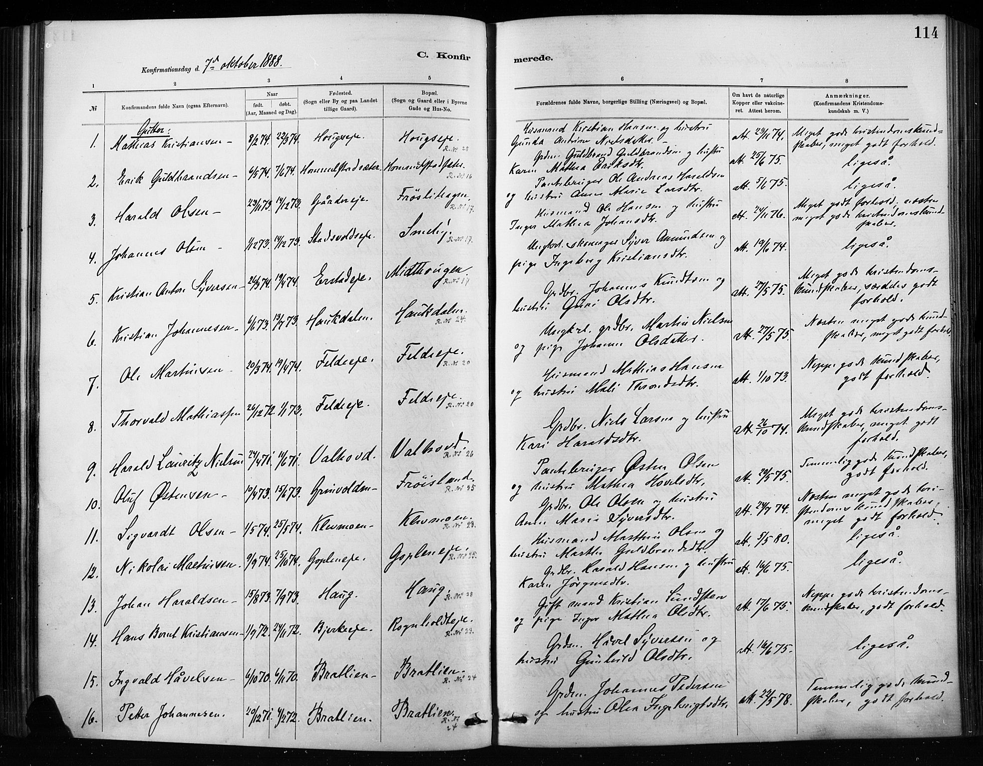 Nordre Land prestekontor, AV/SAH-PREST-124/H/Ha/Haa/L0004: Parish register (official) no. 4, 1882-1896, p. 114