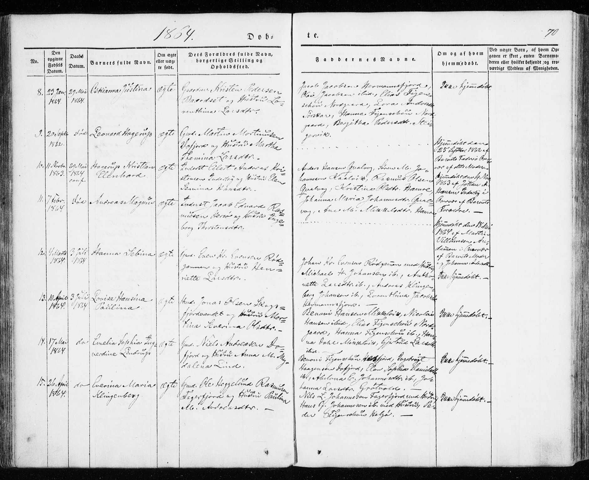 Karlsøy sokneprestembete, SATØ/S-1299/H/Ha/Haa/L0009kirke: Parish register (official) no. 9, 1838-1867, p. 70