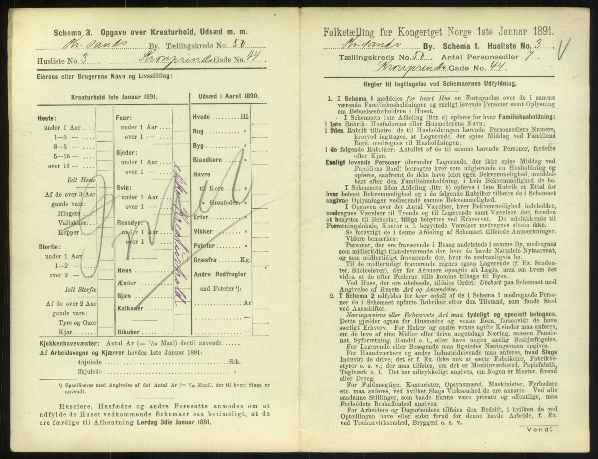 RA, 1891 census for 1001 Kristiansand, 1891, p. 2660