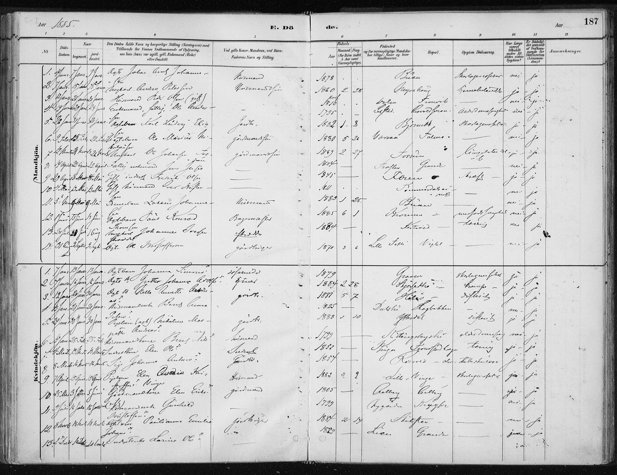 Ministerialprotokoller, klokkerbøker og fødselsregistre - Nord-Trøndelag, SAT/A-1458/701/L0010: Parish register (official) no. 701A10, 1883-1899, p. 187