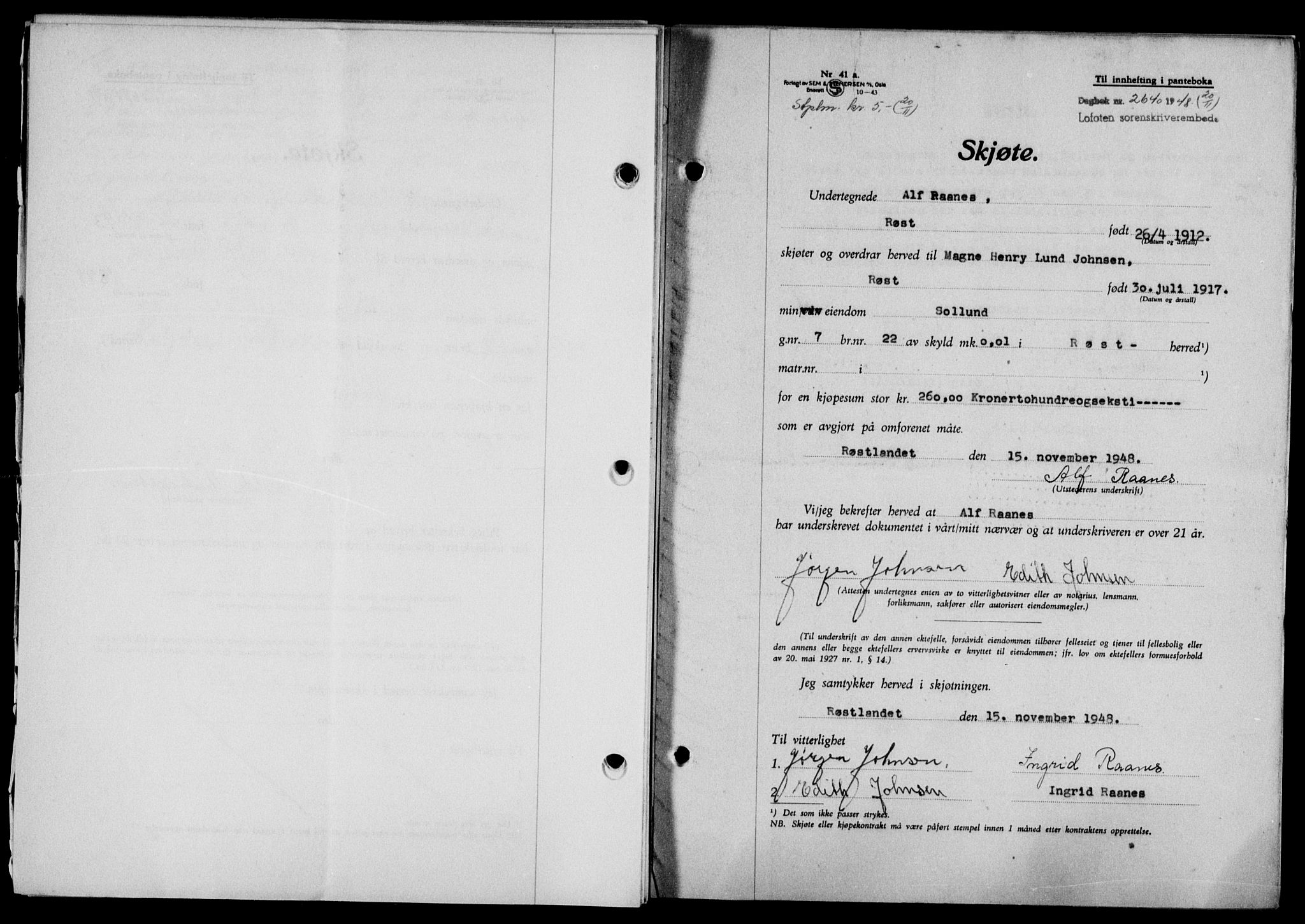 Lofoten sorenskriveri, SAT/A-0017/1/2/2C/L0019a: Mortgage book no. 19a, 1948-1948, Diary no: : 2640/1948