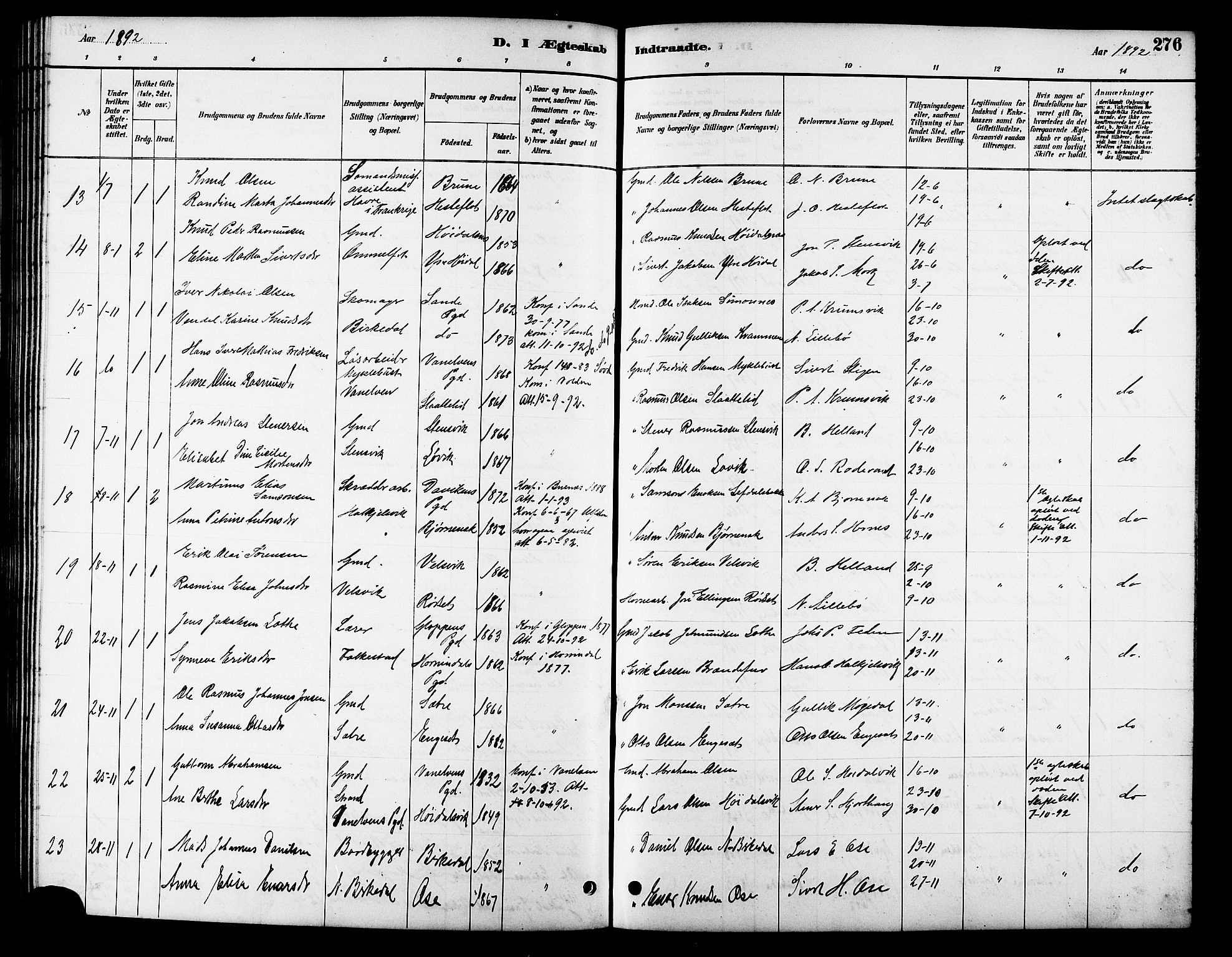 Ministerialprotokoller, klokkerbøker og fødselsregistre - Møre og Romsdal, AV/SAT-A-1454/511/L0158: Parish register (copy) no. 511C04, 1884-1903, p. 276