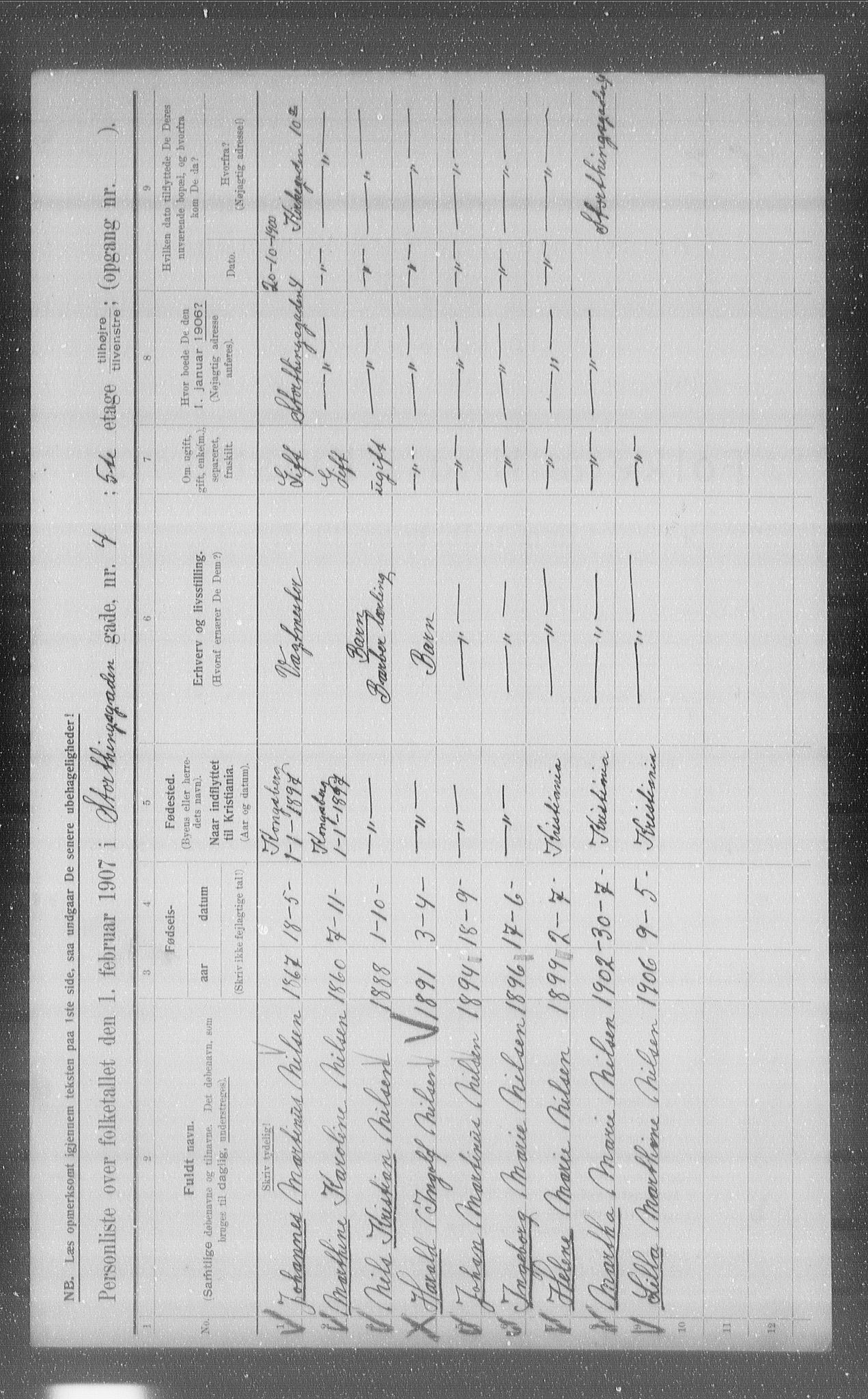 OBA, Municipal Census 1907 for Kristiania, 1907, p. 52732