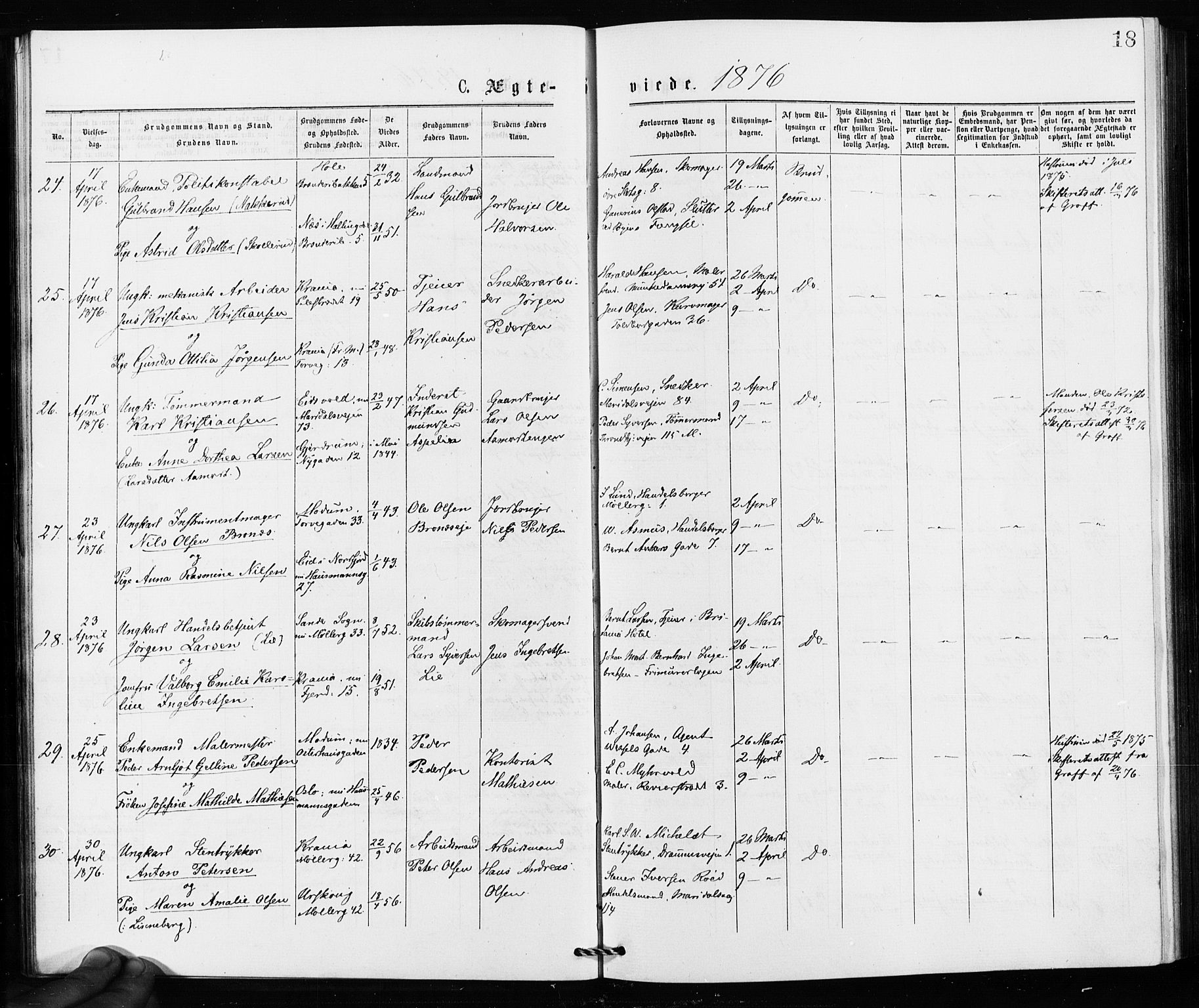 Jakob prestekontor Kirkebøker, SAO/A-10850/F/Fa/L0002: Parish register (official) no. 2, 1875-1879, p. 18
