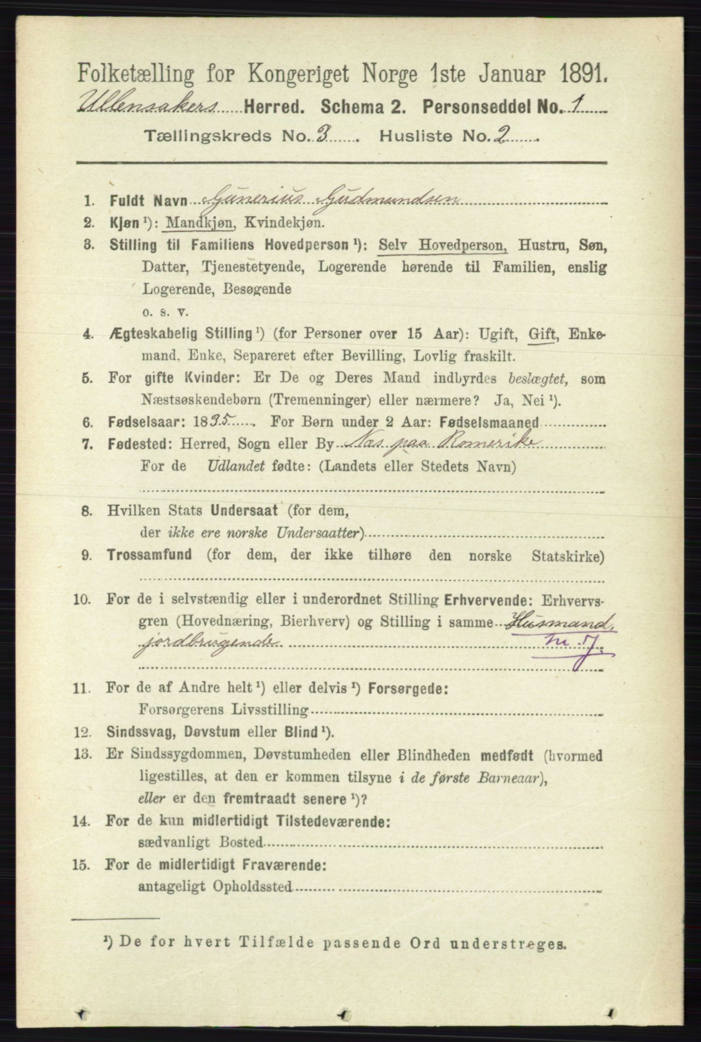 RA, 1891 census for 0235 Ullensaker, 1891, p. 1119