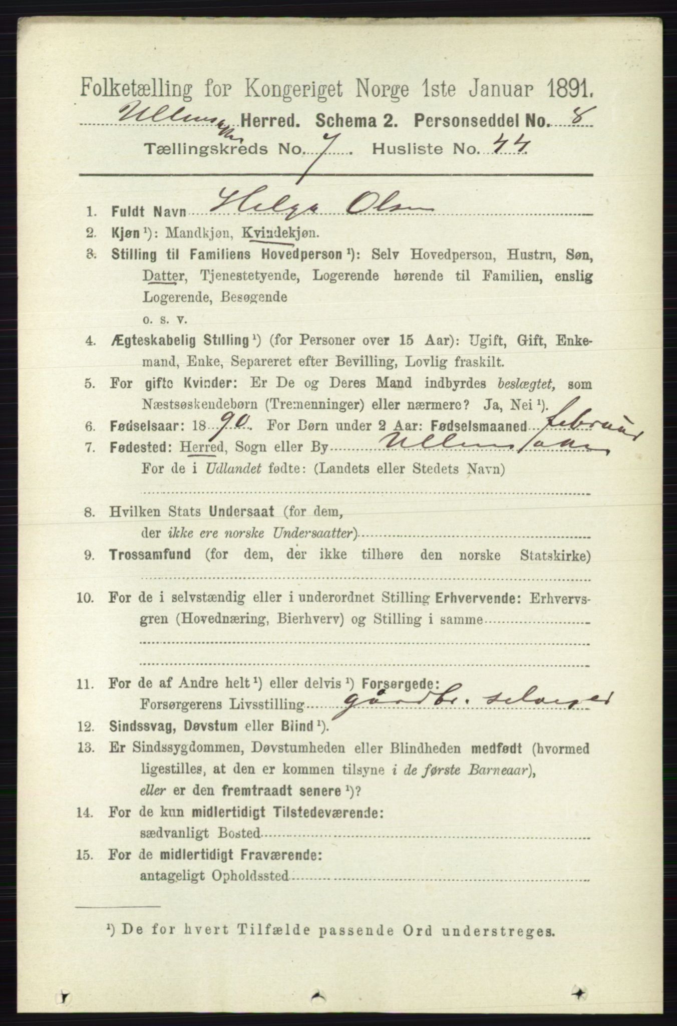 RA, 1891 census for 0235 Ullensaker, 1891, p. 3330