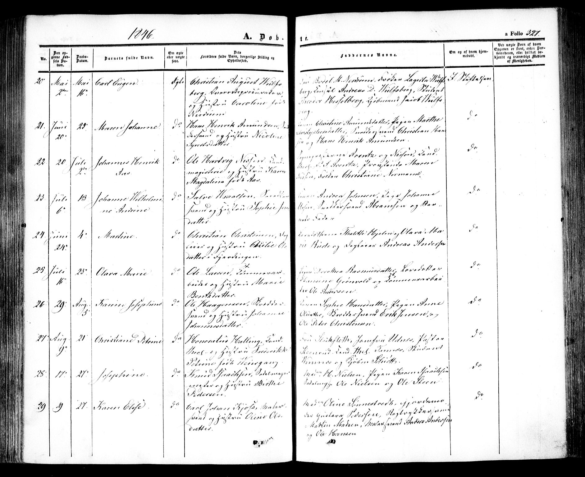 Oslo domkirke Kirkebøker, SAO/A-10752/F/Fa/L0013: Parish register (official) no. 13, 1844-1864, p. 327