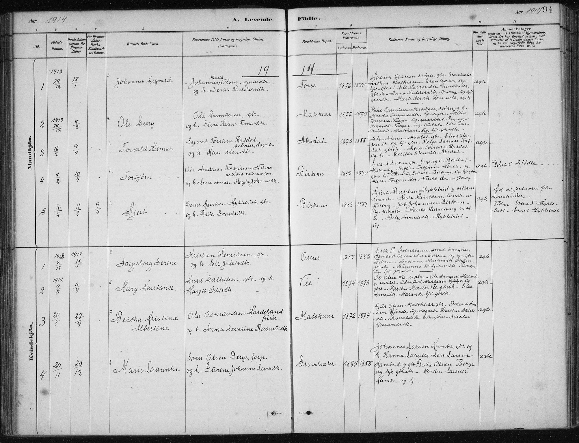 Etne sokneprestembete, AV/SAB-A-75001/H/Haa: Parish register (official) no. C  1, 1879-1919, p. 94