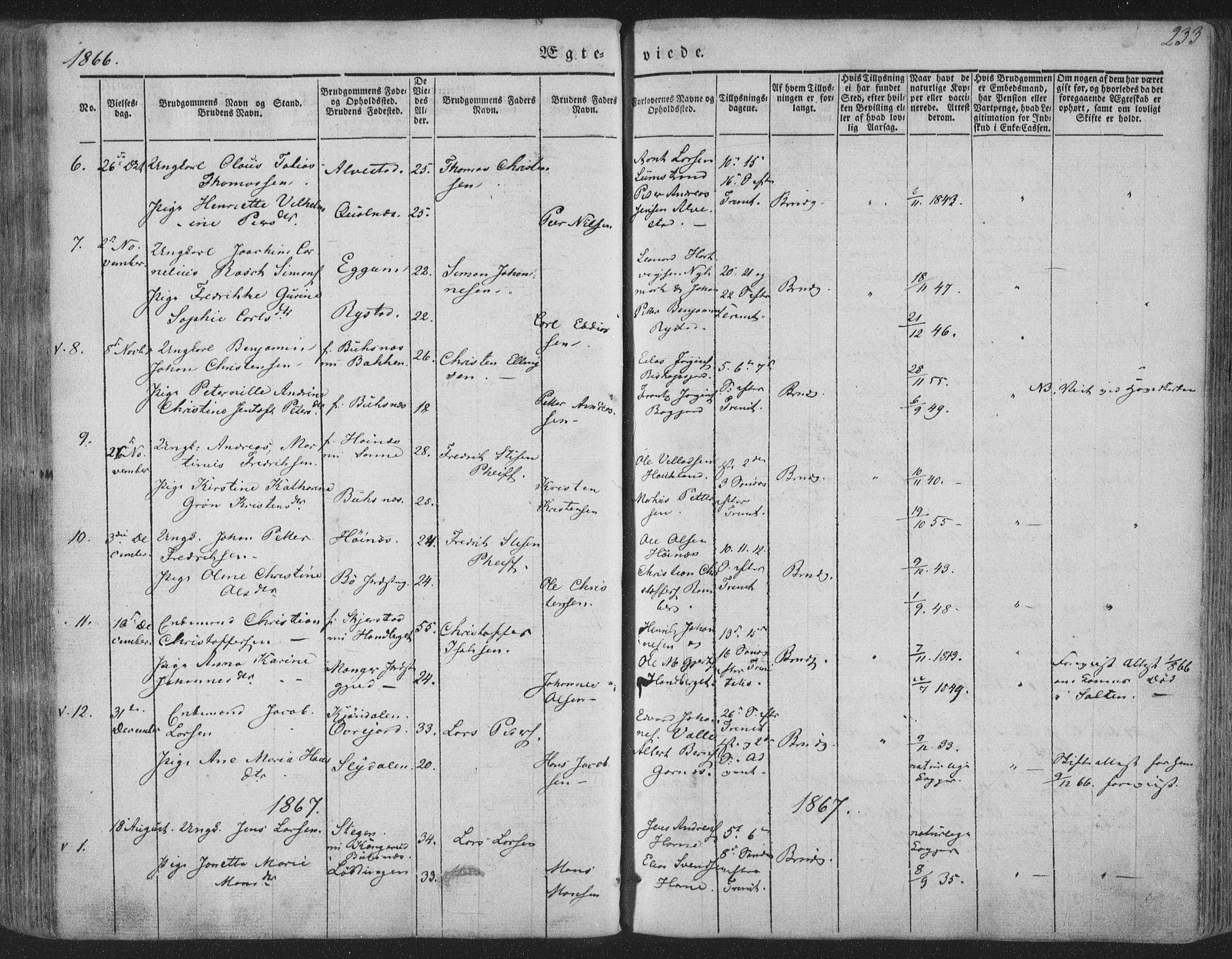 Ministerialprotokoller, klokkerbøker og fødselsregistre - Nordland, AV/SAT-A-1459/880/L1131: Parish register (official) no. 880A05, 1844-1868, p. 233