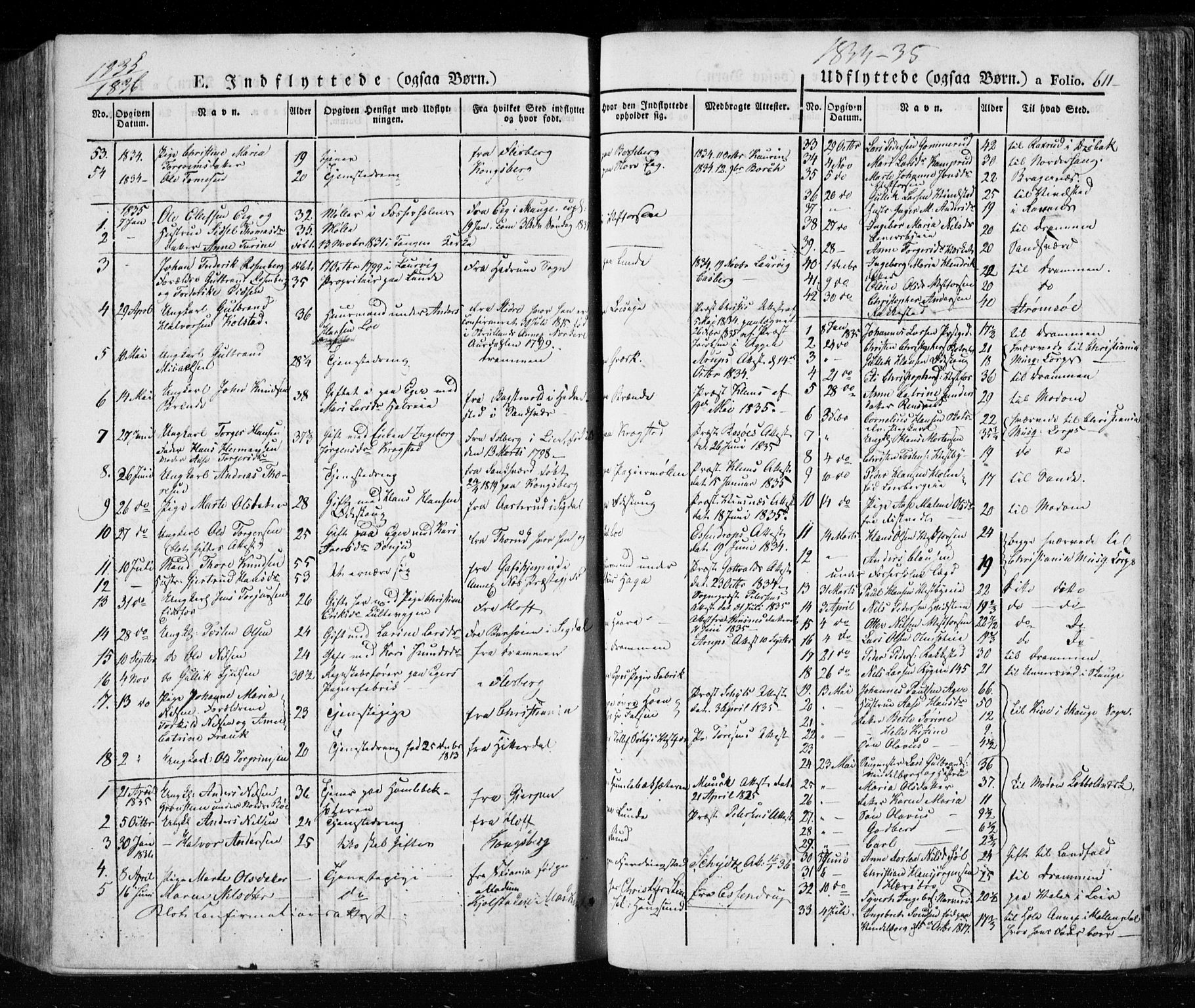 Eiker kirkebøker, SAKO/A-4/F/Fa/L0013a: Parish register (official) no. I 13A, 1832-1845, p. 611