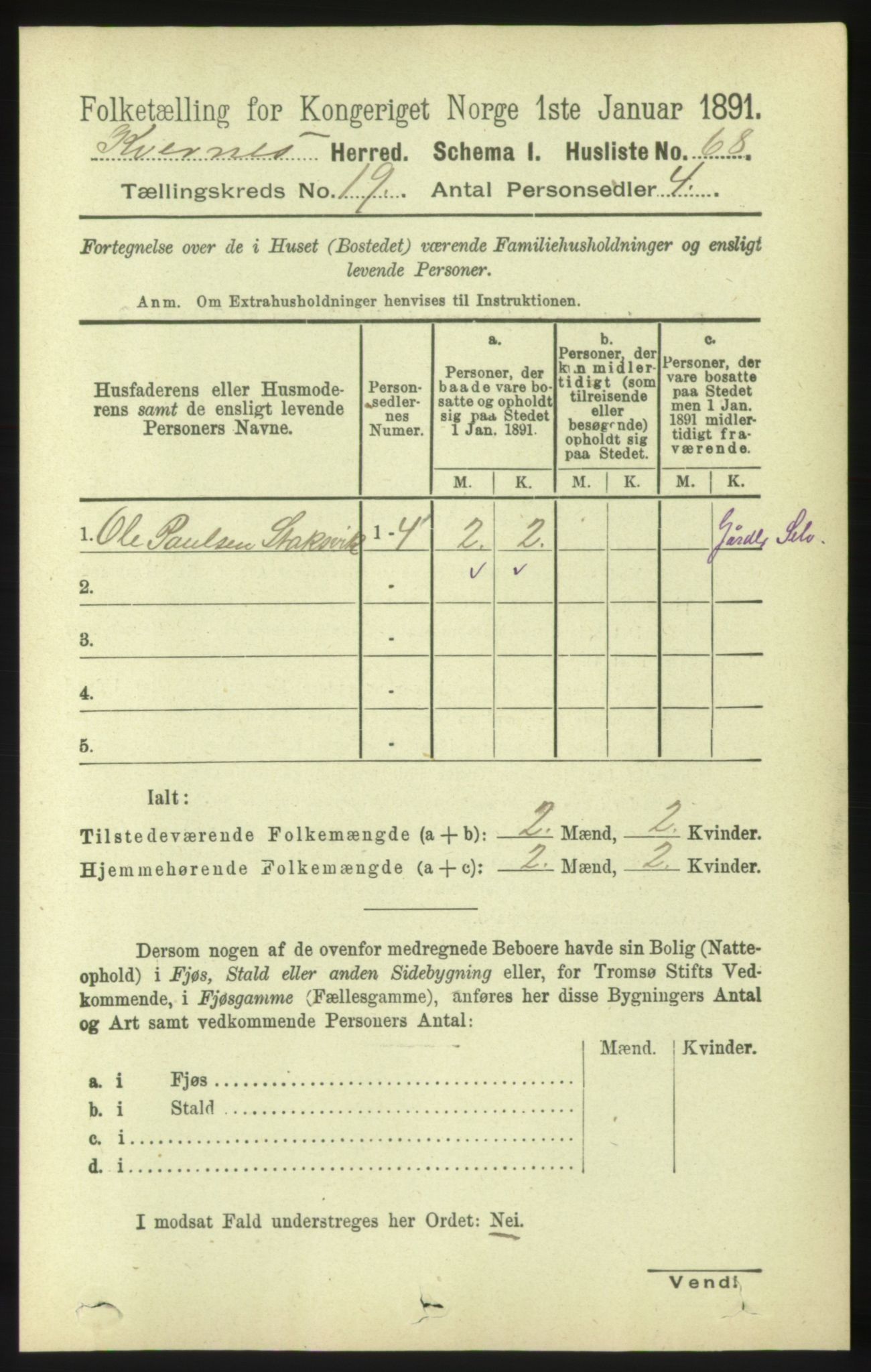 RA, 1891 census for 1553 Kvernes, 1891, p. 8445