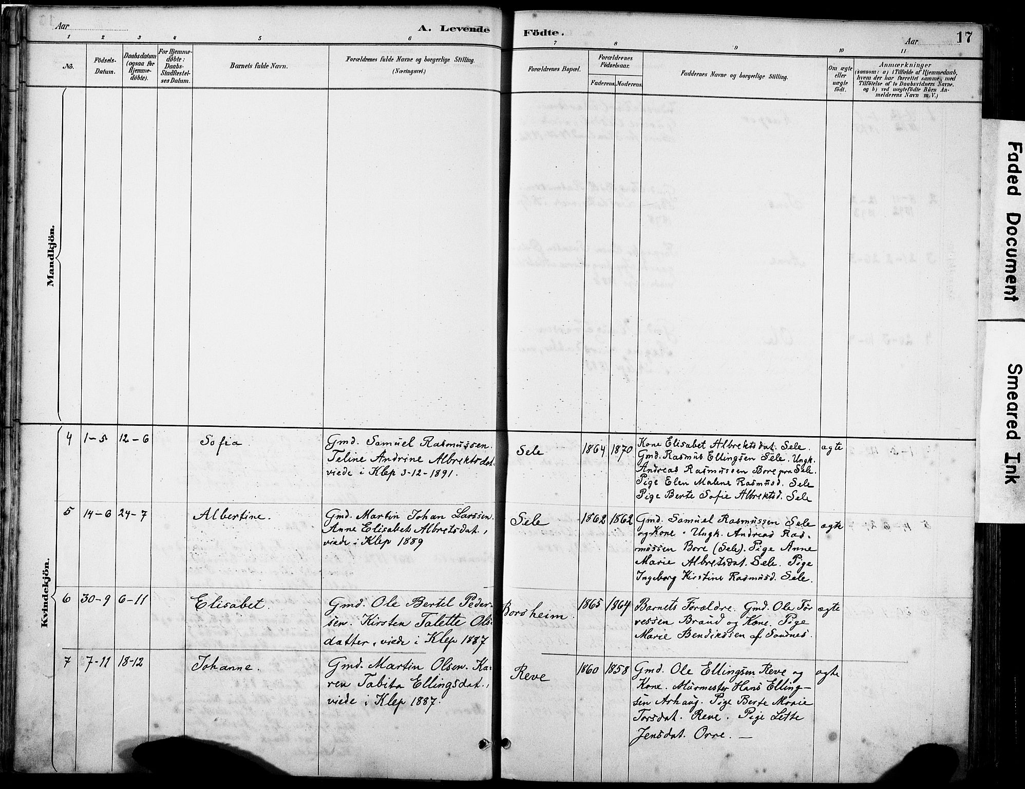 Klepp sokneprestkontor, SAST/A-101803/001/3/30BA/L0008: Parish register (official) no. A 9, 1886-1919, p. 17