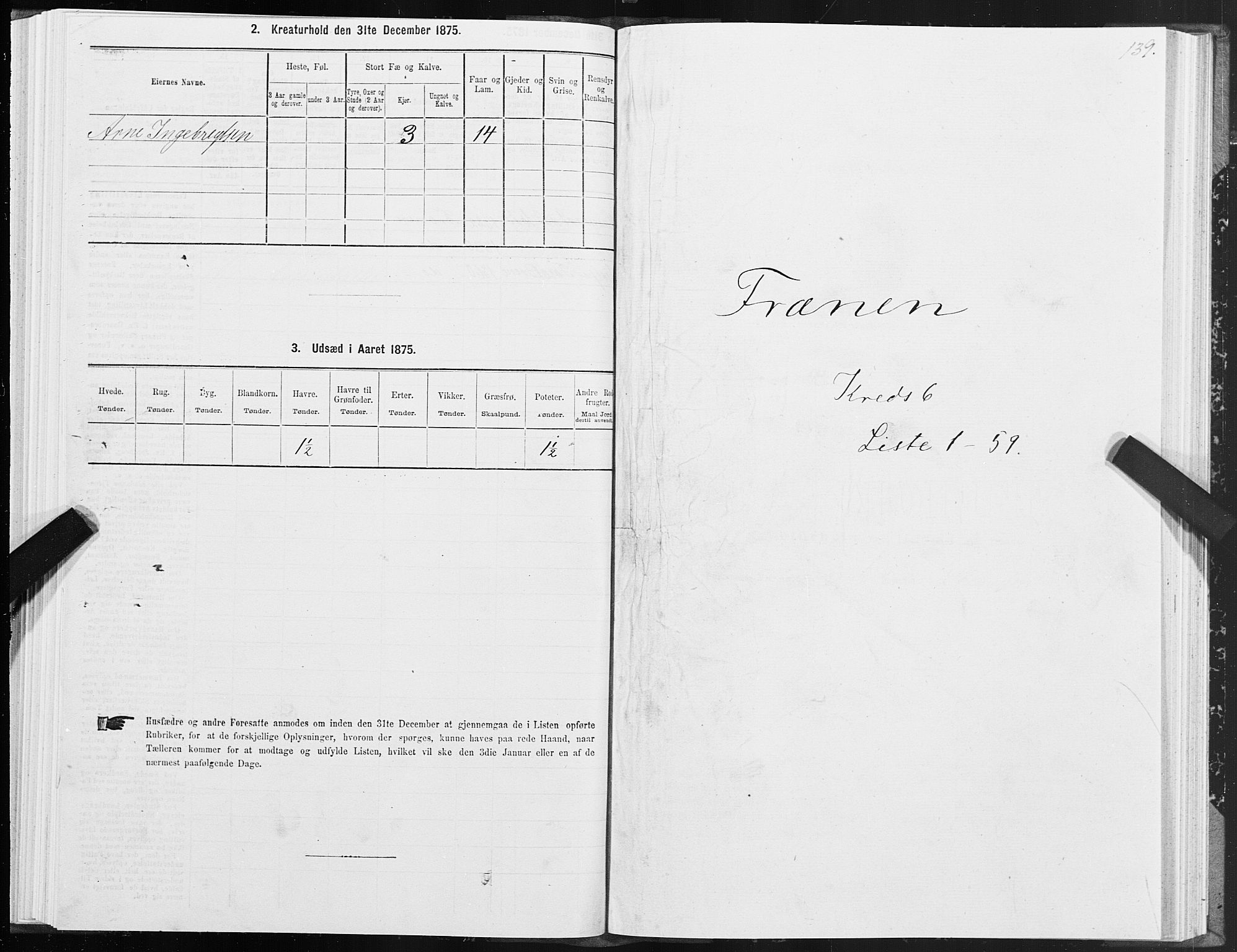 SAT, 1875 census for 1548P Fræna, 1875, p. 3139