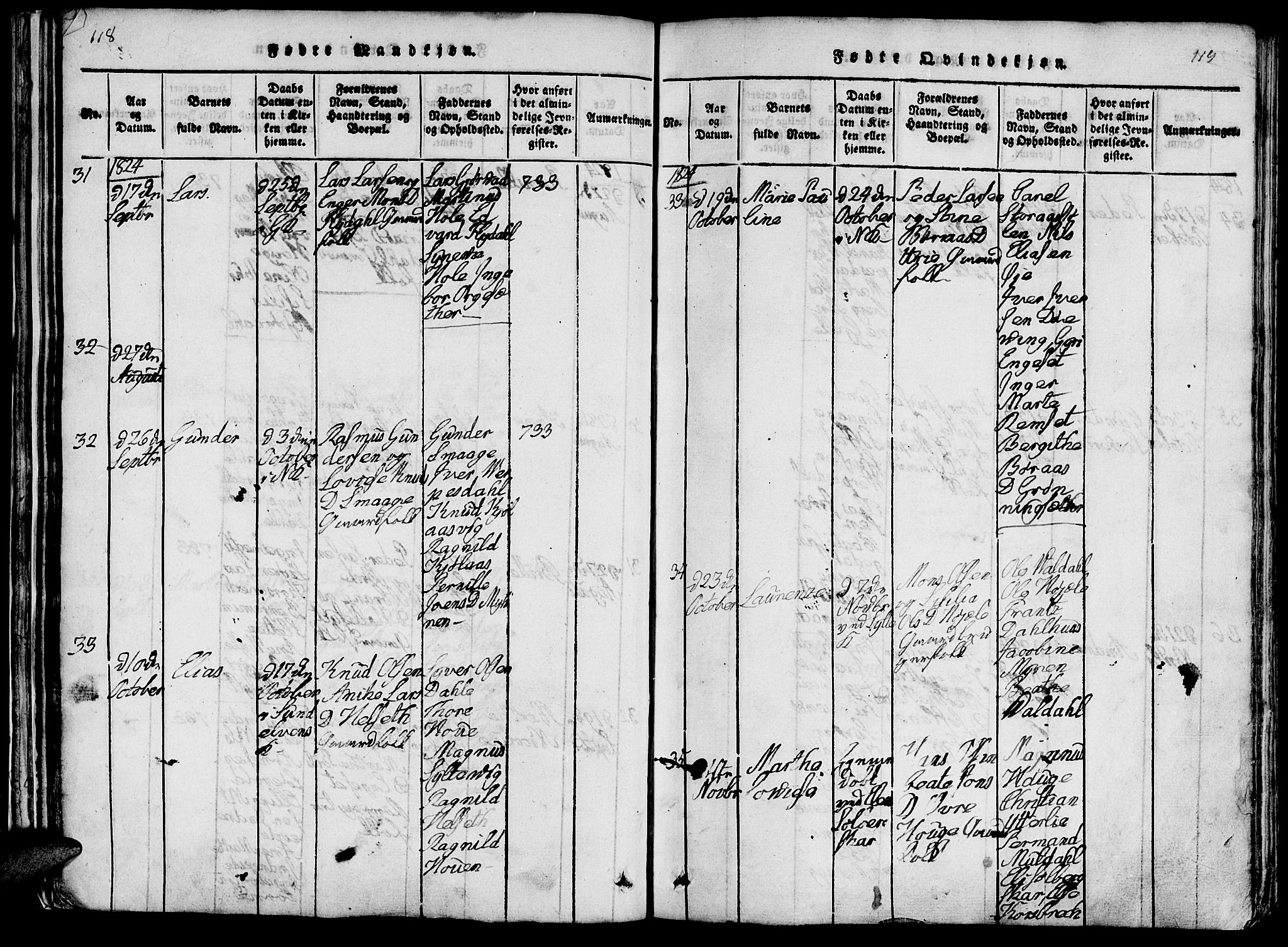 Ministerialprotokoller, klokkerbøker og fødselsregistre - Møre og Romsdal, AV/SAT-A-1454/519/L0260: Parish register (copy) no. 519C01, 1817-1829, p. 118-119