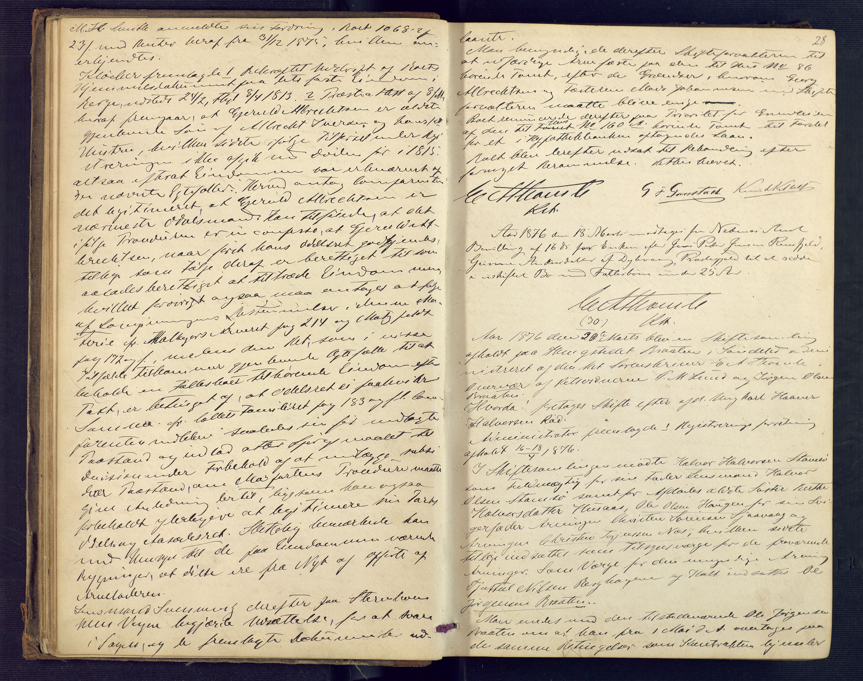 Holt sorenskriveri, AV/SAK-1221-0002/H/Hc/L0015: Skiftebehandlingsprotokoll nr. 6, 1875-1879, p. 27b-28a