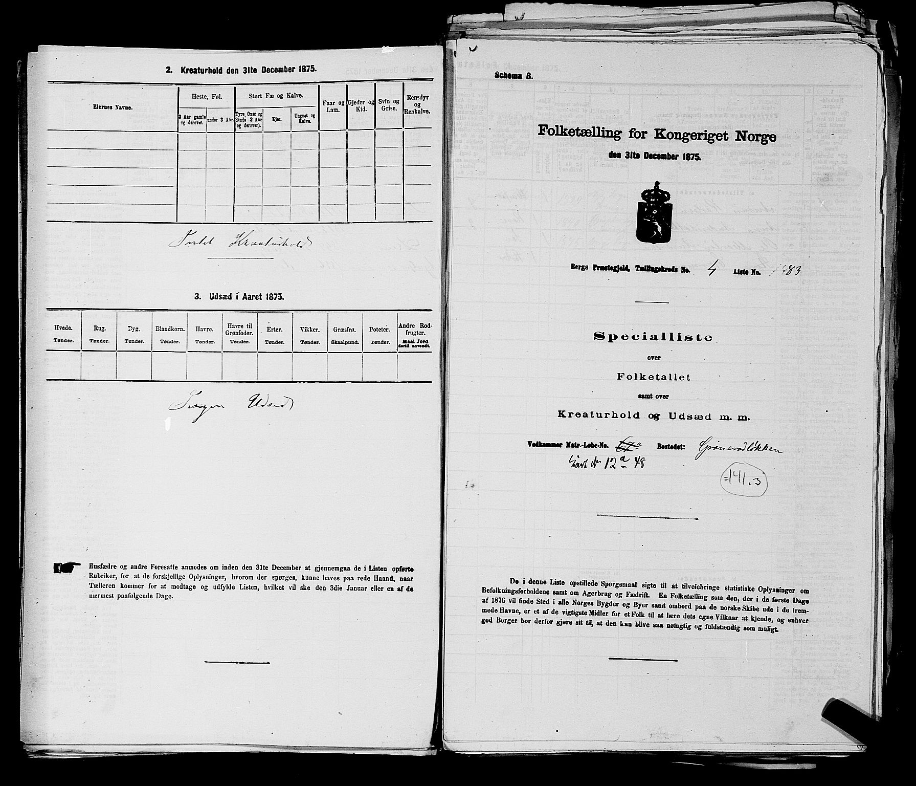 RA, 1875 census for 0116P Berg, 1875, p. 485