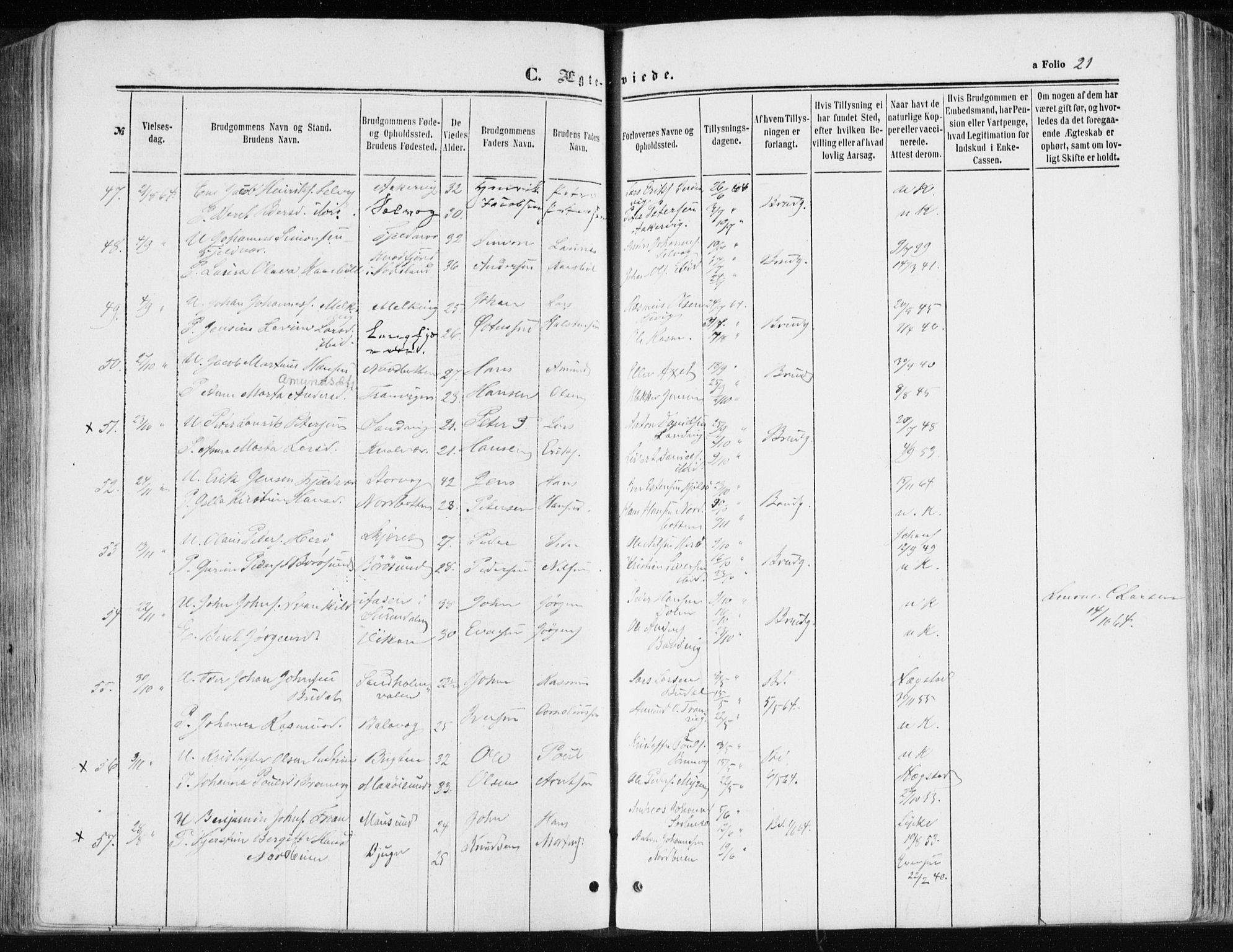 Ministerialprotokoller, klokkerbøker og fødselsregistre - Sør-Trøndelag, SAT/A-1456/634/L0531: Parish register (official) no. 634A07, 1861-1870, p. 21