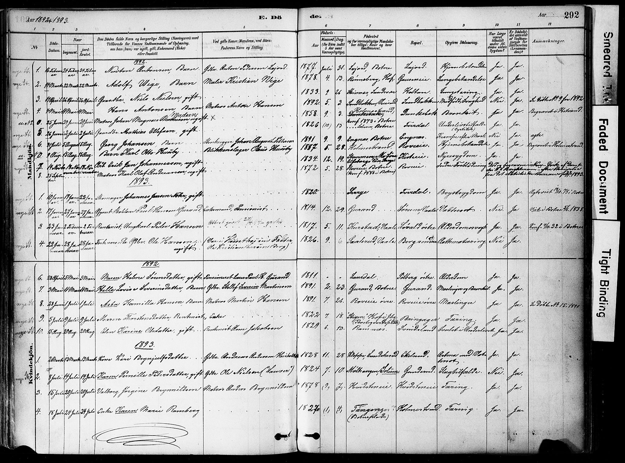 Botne kirkebøker, AV/SAKO-A-340/F/Fa/L0007: Parish register (official) no. I 7, 1878-1910, p. 292