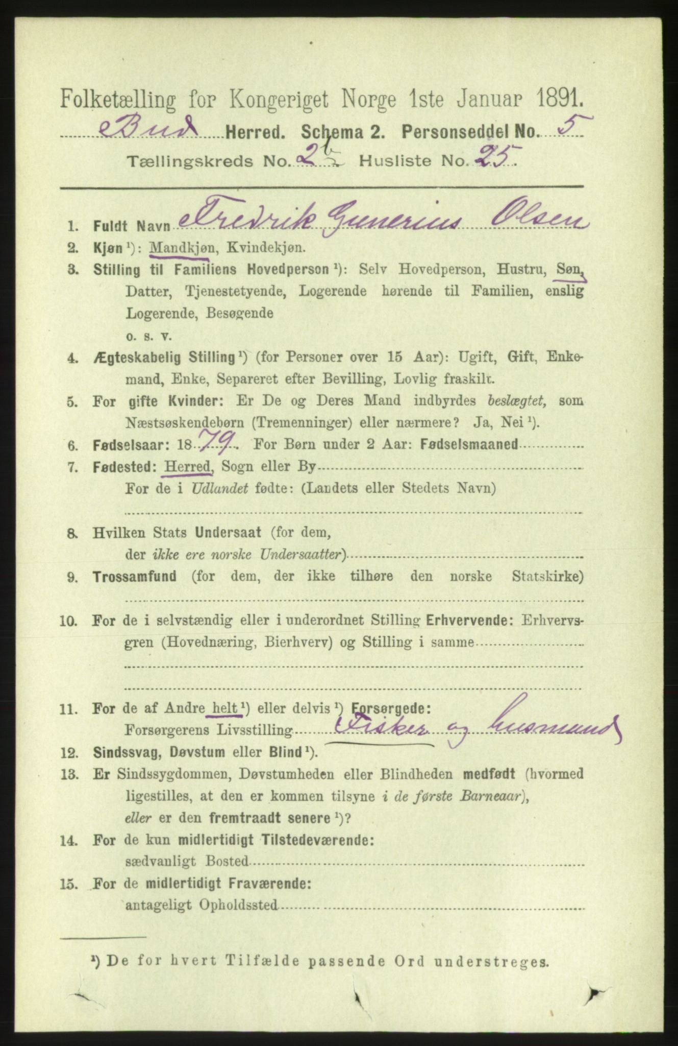 RA, 1891 census for 1549 Bud, 1891, p. 1377