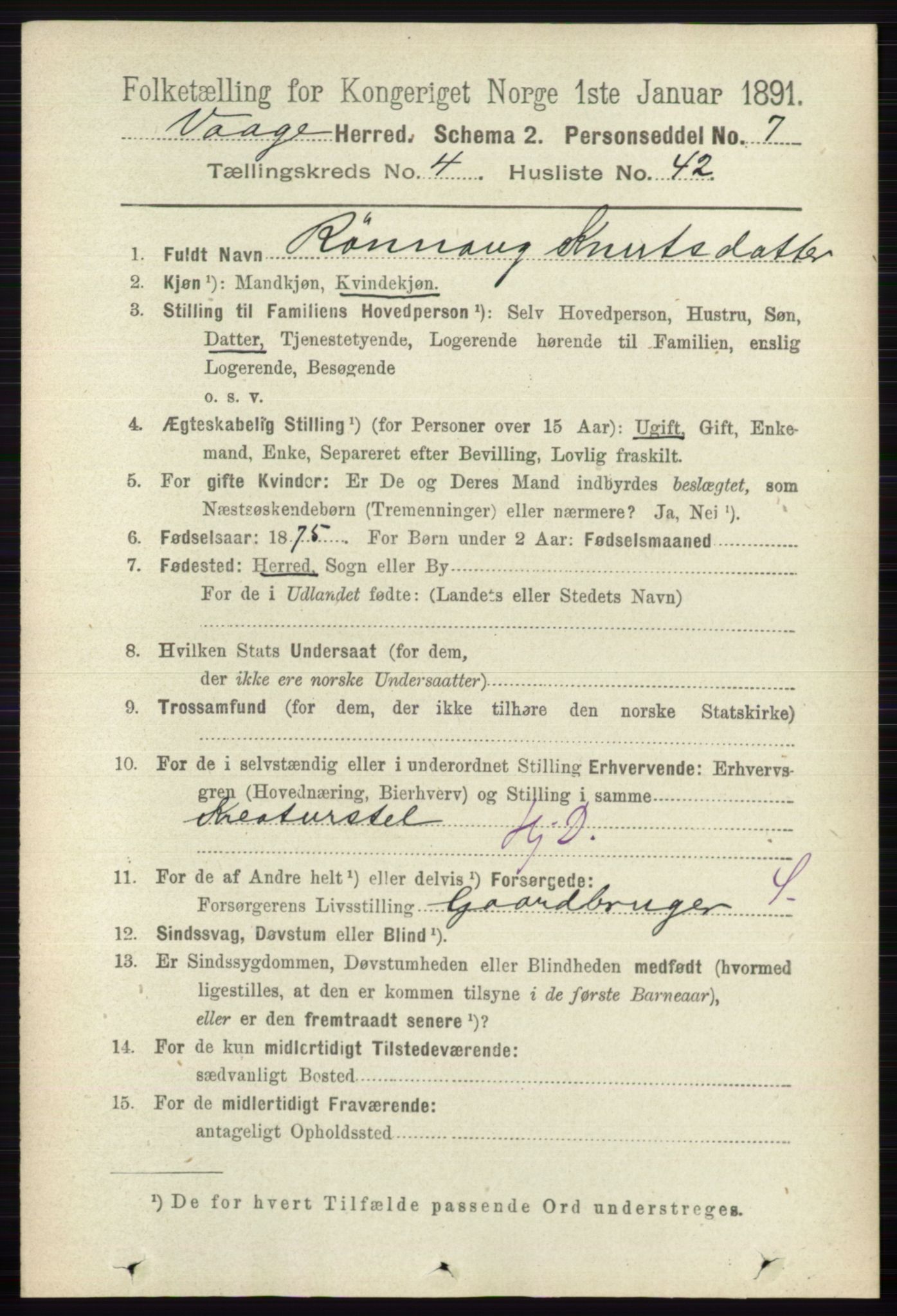 RA, 1891 census for 0515 Vågå, 1891, p. 2973