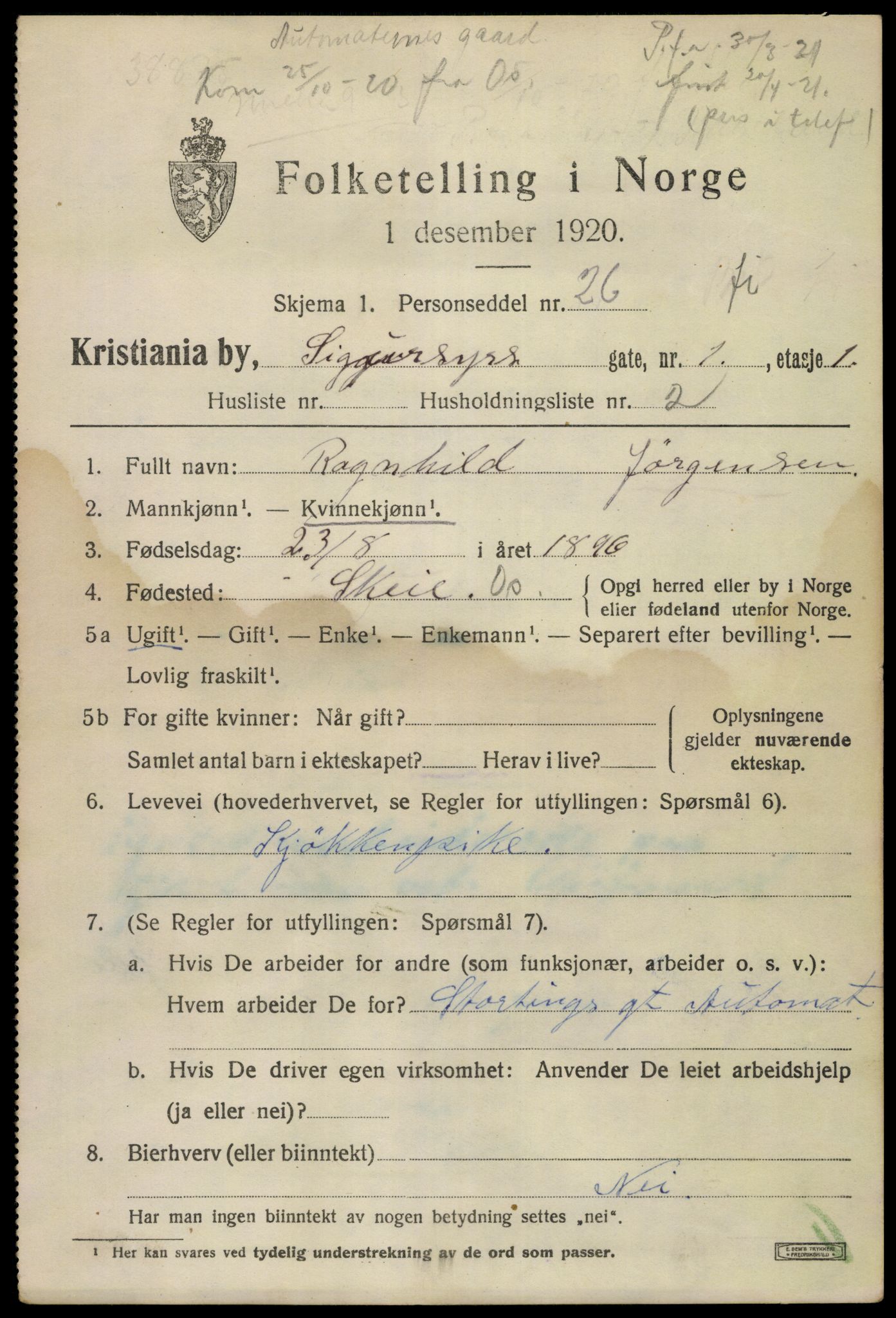 SAO, 1920 census for Kristiania, 1920, p. 510071