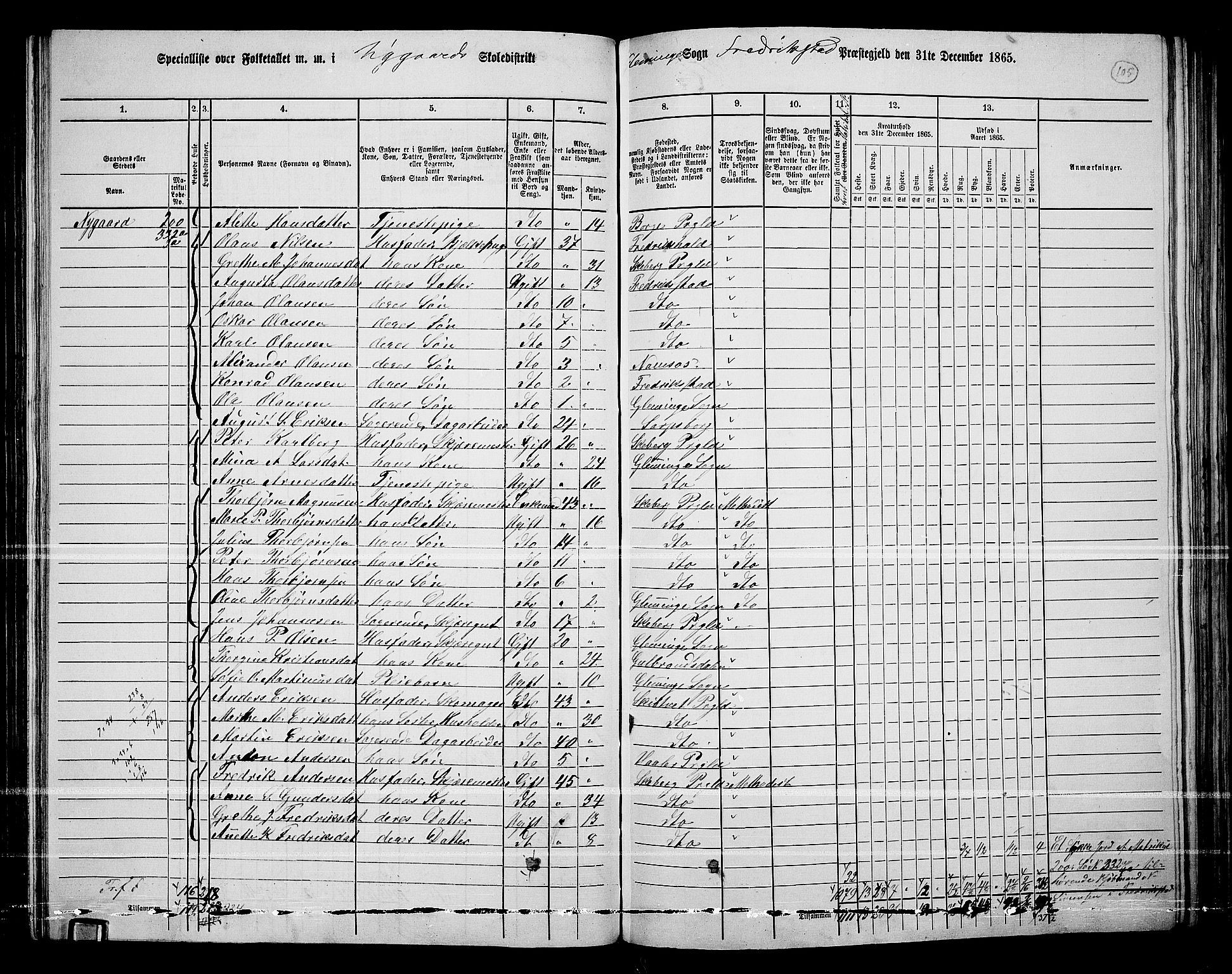 RA, 1865 census for Fredrikstad/Glemmen, 1865, p. 101