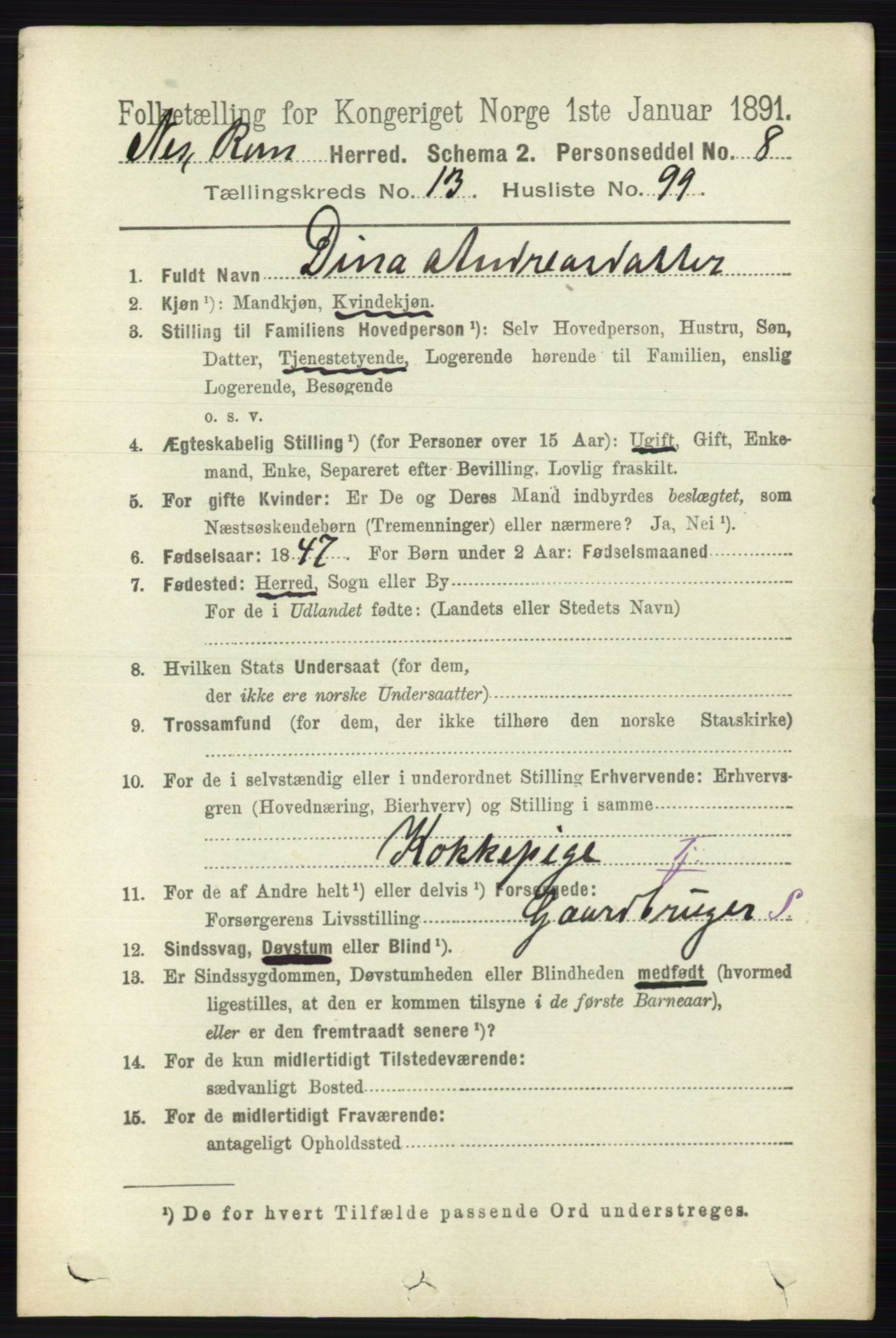 RA, 1891 census for 0236 Nes, 1891, p. 8411